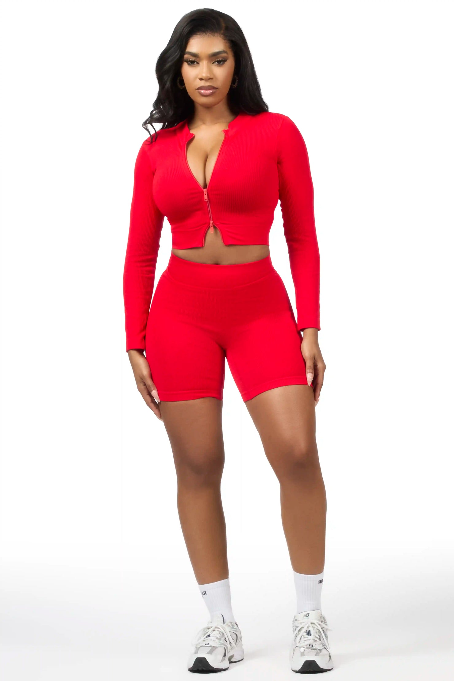 Candree Red Zip Up Active Bike Short Set