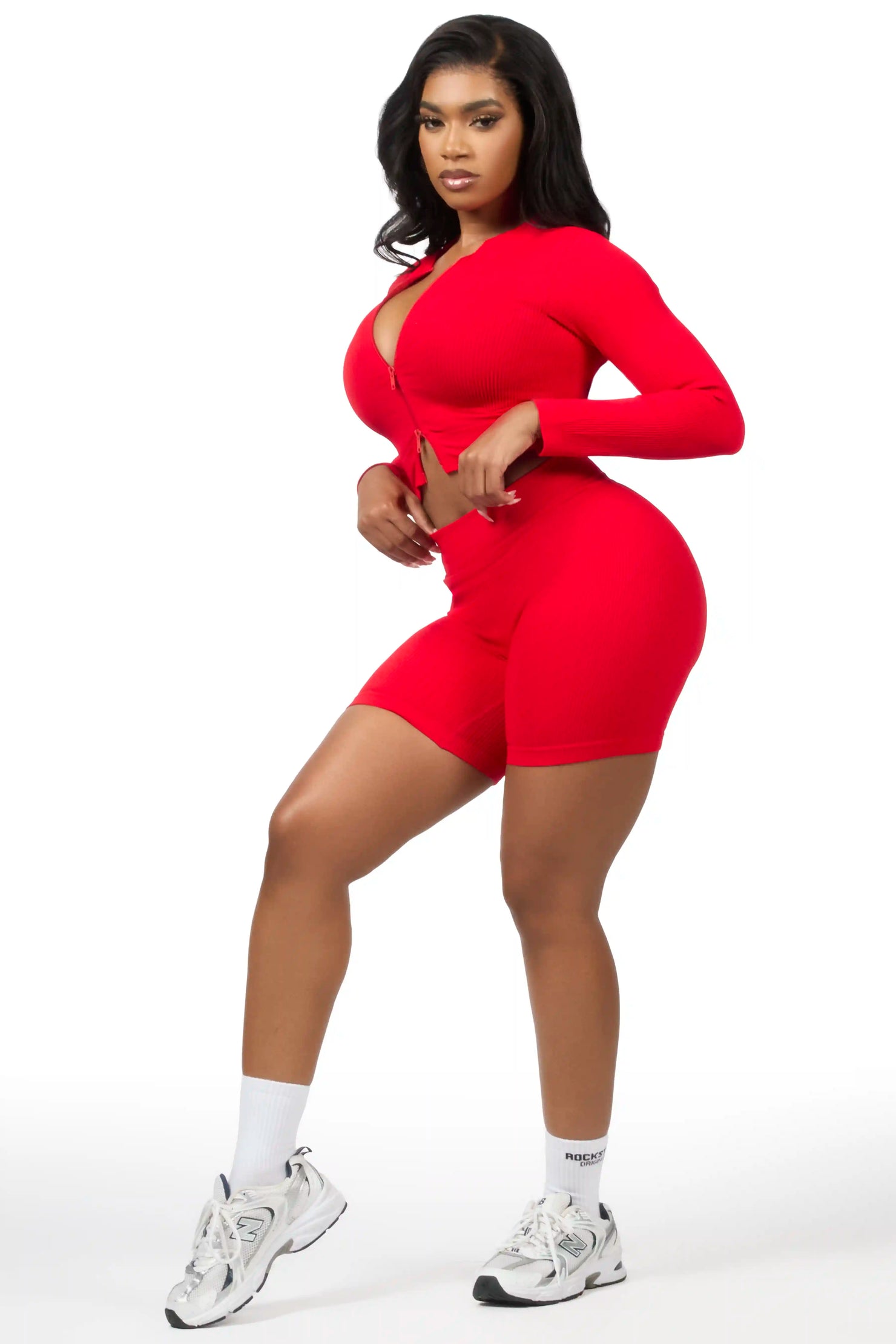 Candree Red Zip Up Active Bike Short Set