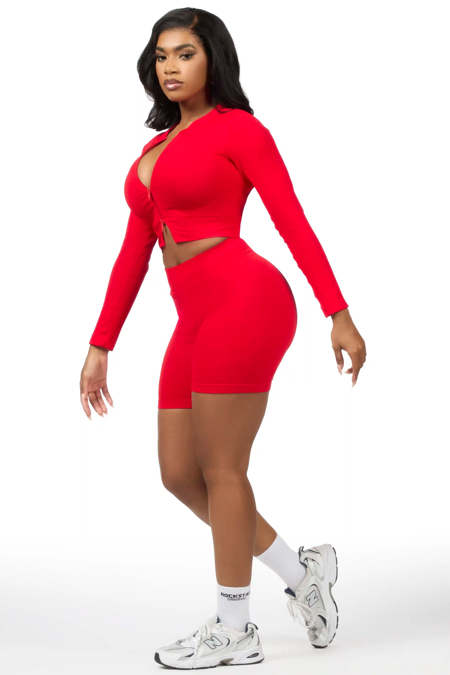Candree Red Zip Up Active Bike Short Set