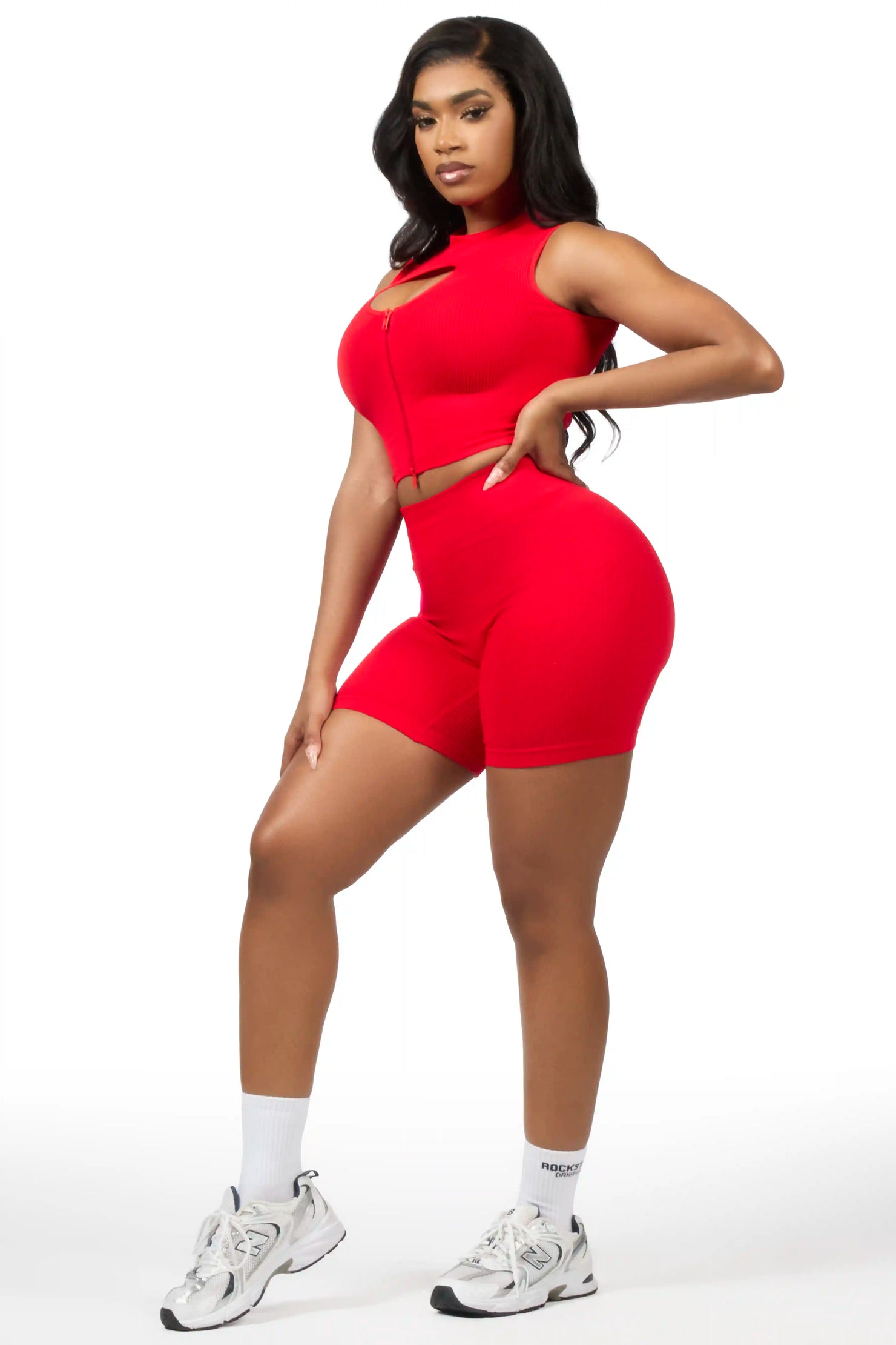 Sadique Red Active Bike Short Set