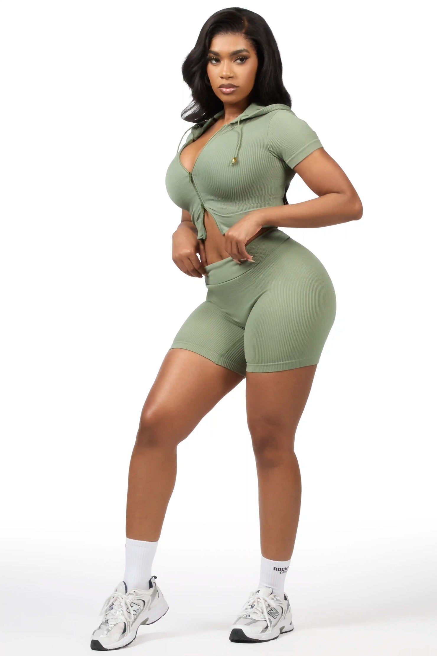 Tocsha Olive Zip Up Active Bike Short Set