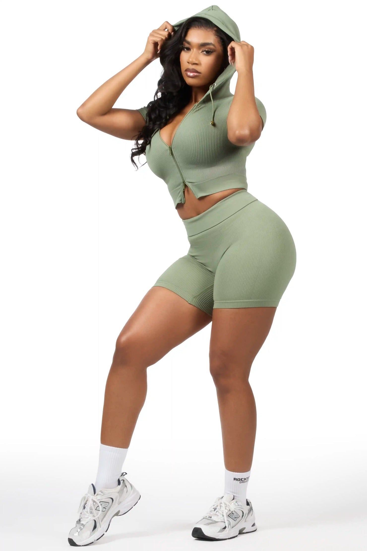 Tocsha Olive Zip Up Active Bike Short Set