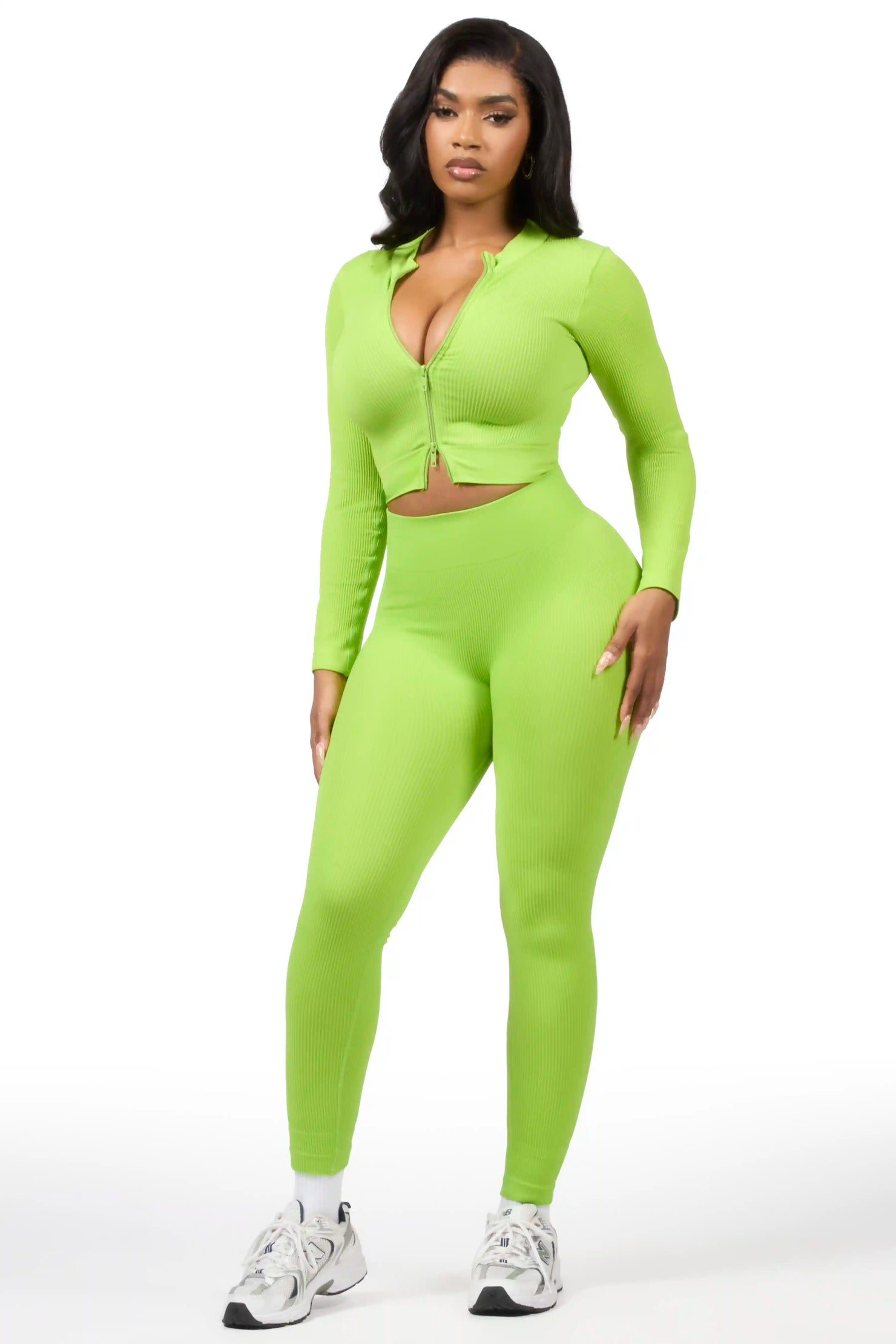 Sacorya Lime Zip Up Active Legging Set