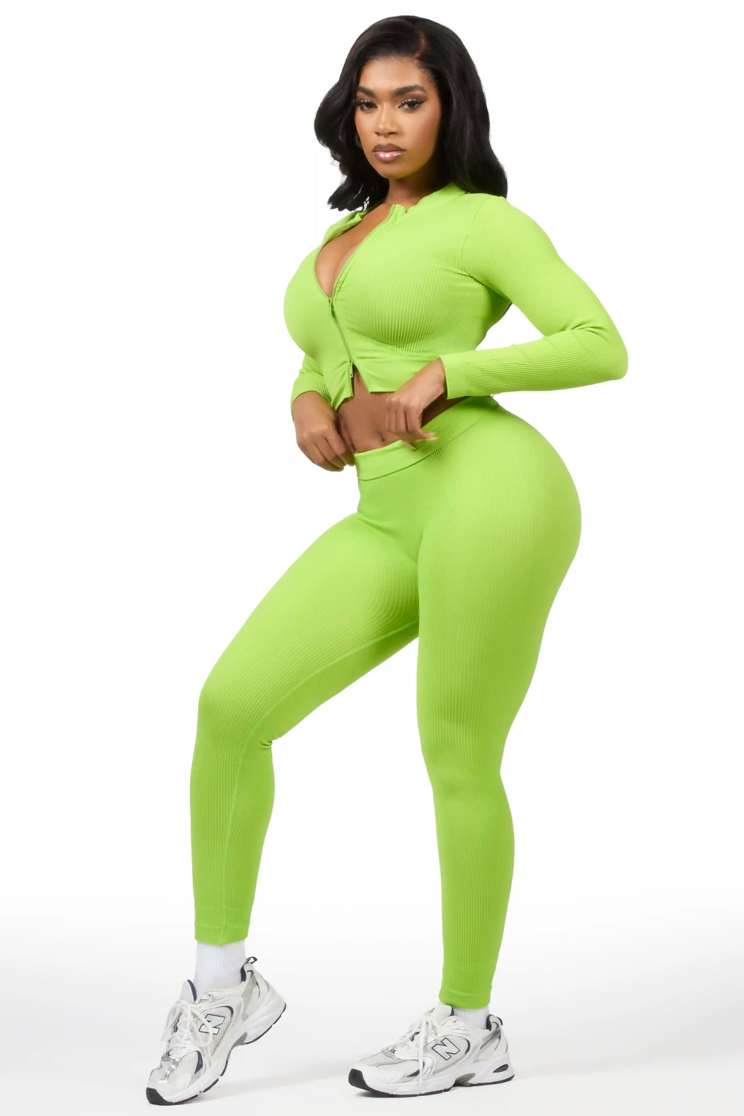 Sacorya Lime Zip Up Active Legging Set