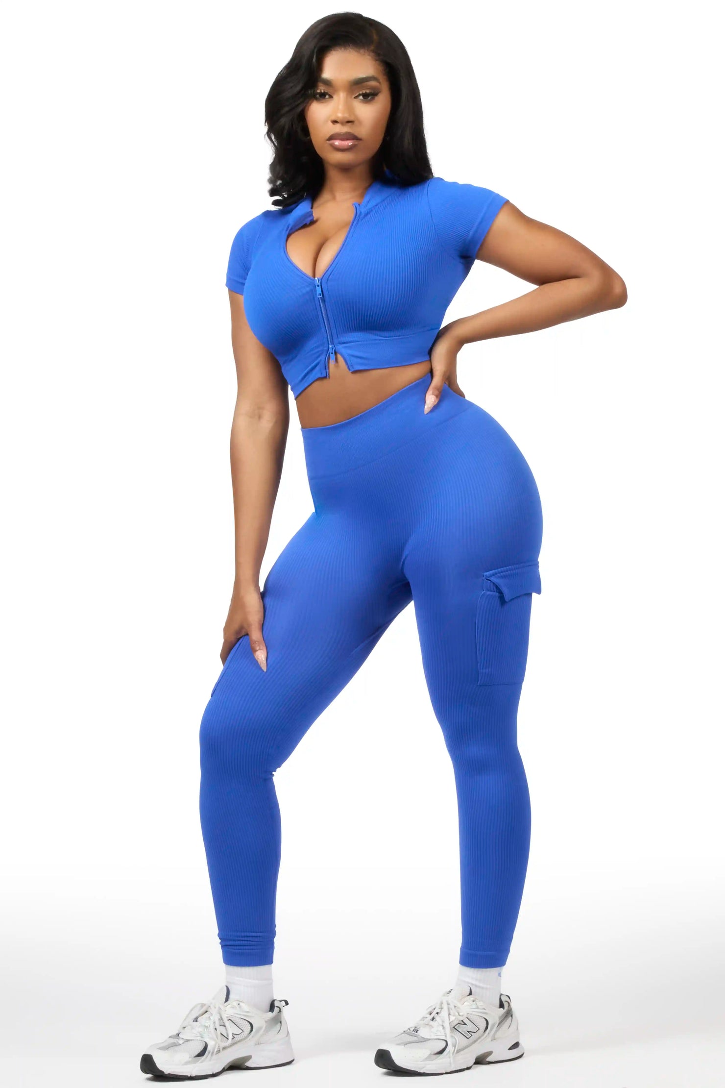 Rakeisha Blue Cargo Zip Up Active Legging Set