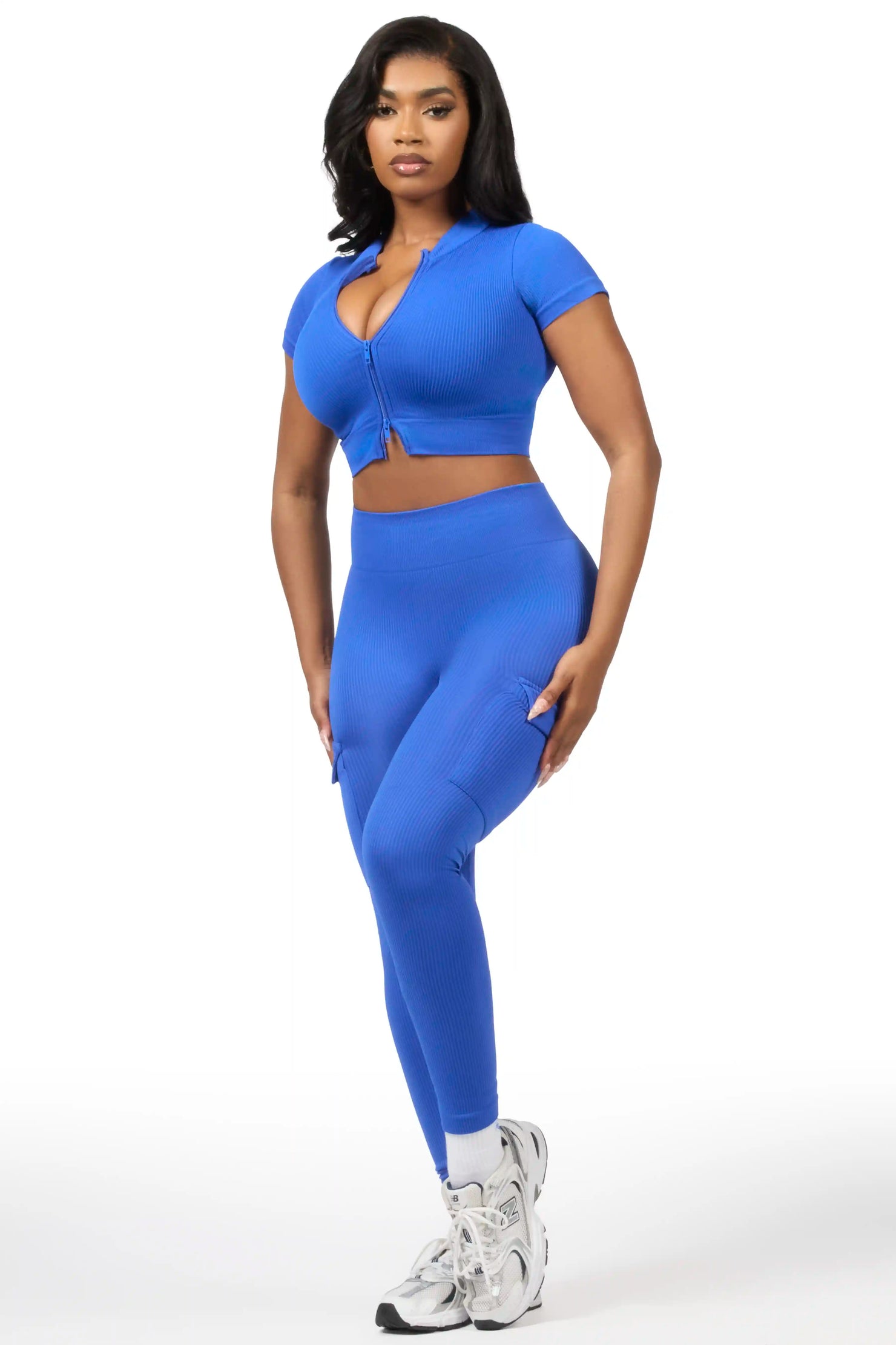 Rakeisha Blue Cargo Zip Up Active Legging Set