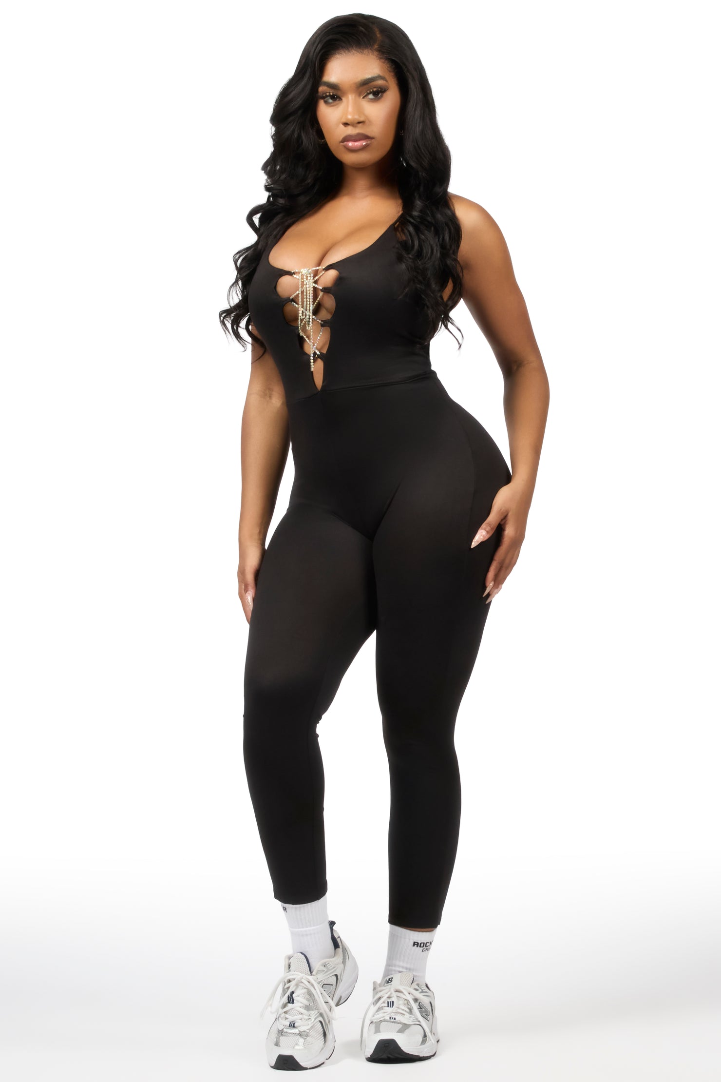 Jahiema Black Rhinestone Jumpsuit