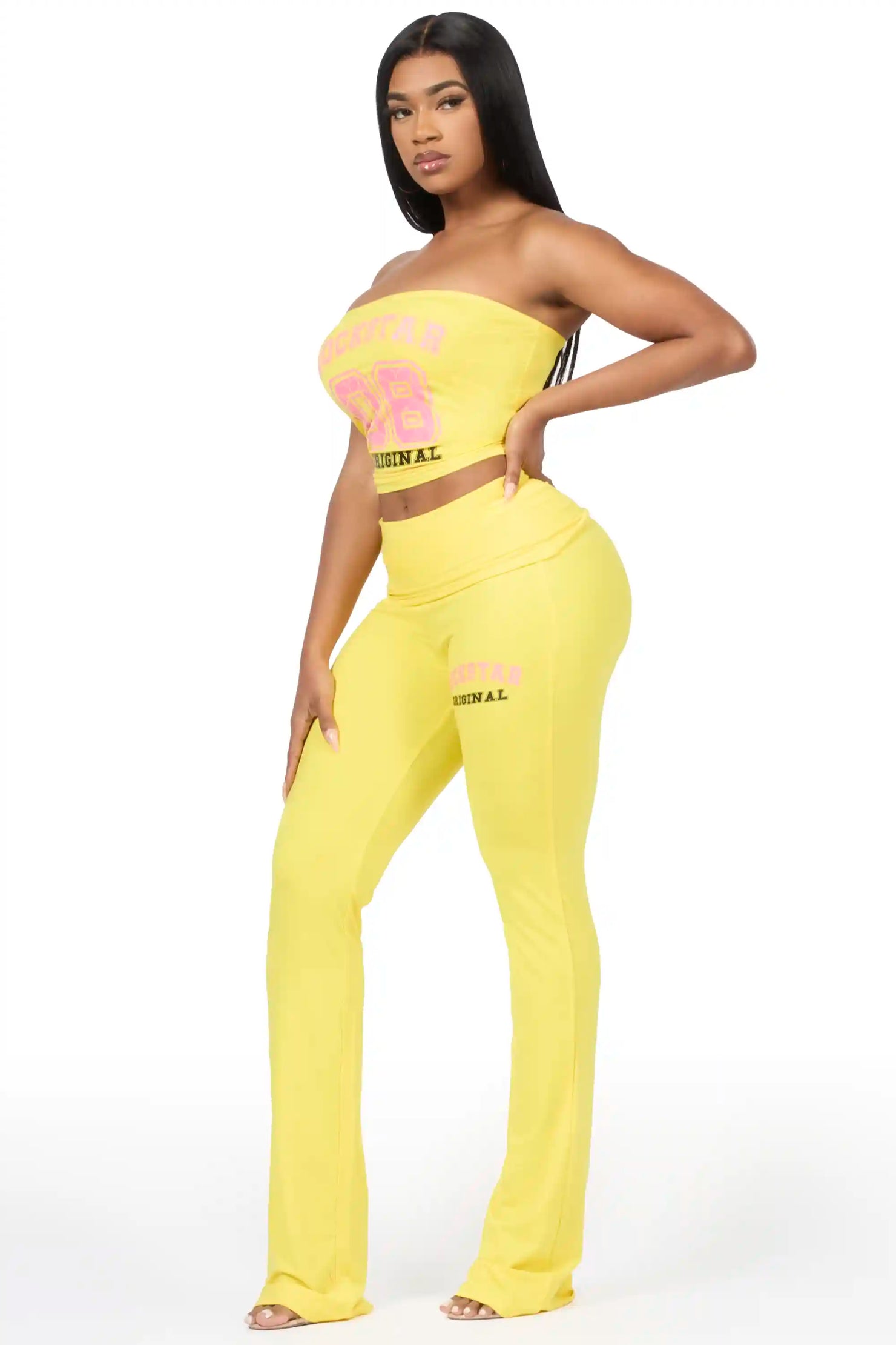 Lareshe Yellow Tube Foldover Pant Set