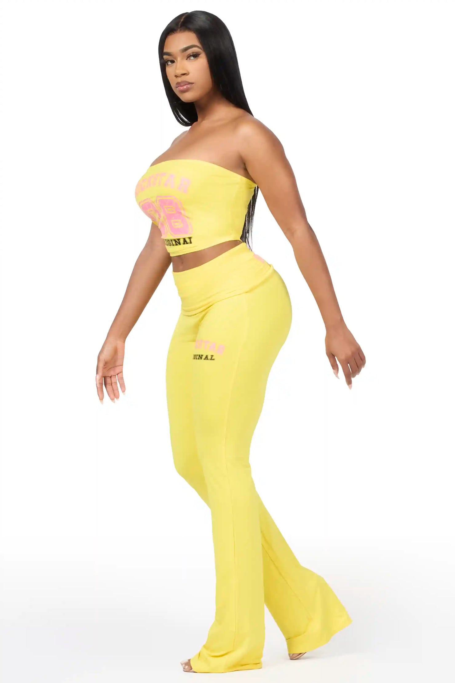 Lareshe Yellow Tube Foldover Pant Set