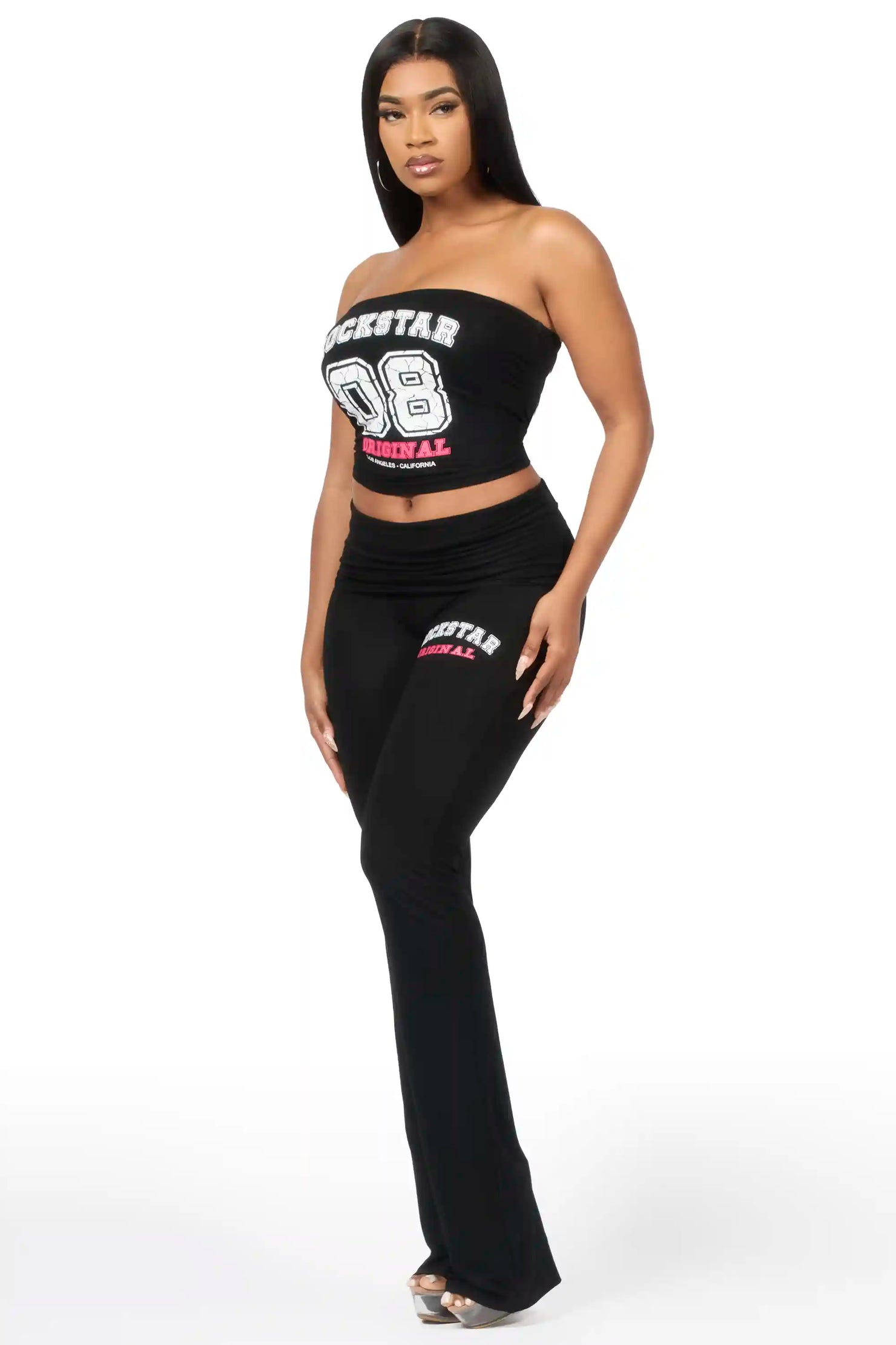 Lareshe Black Tube Foldover Pant Set