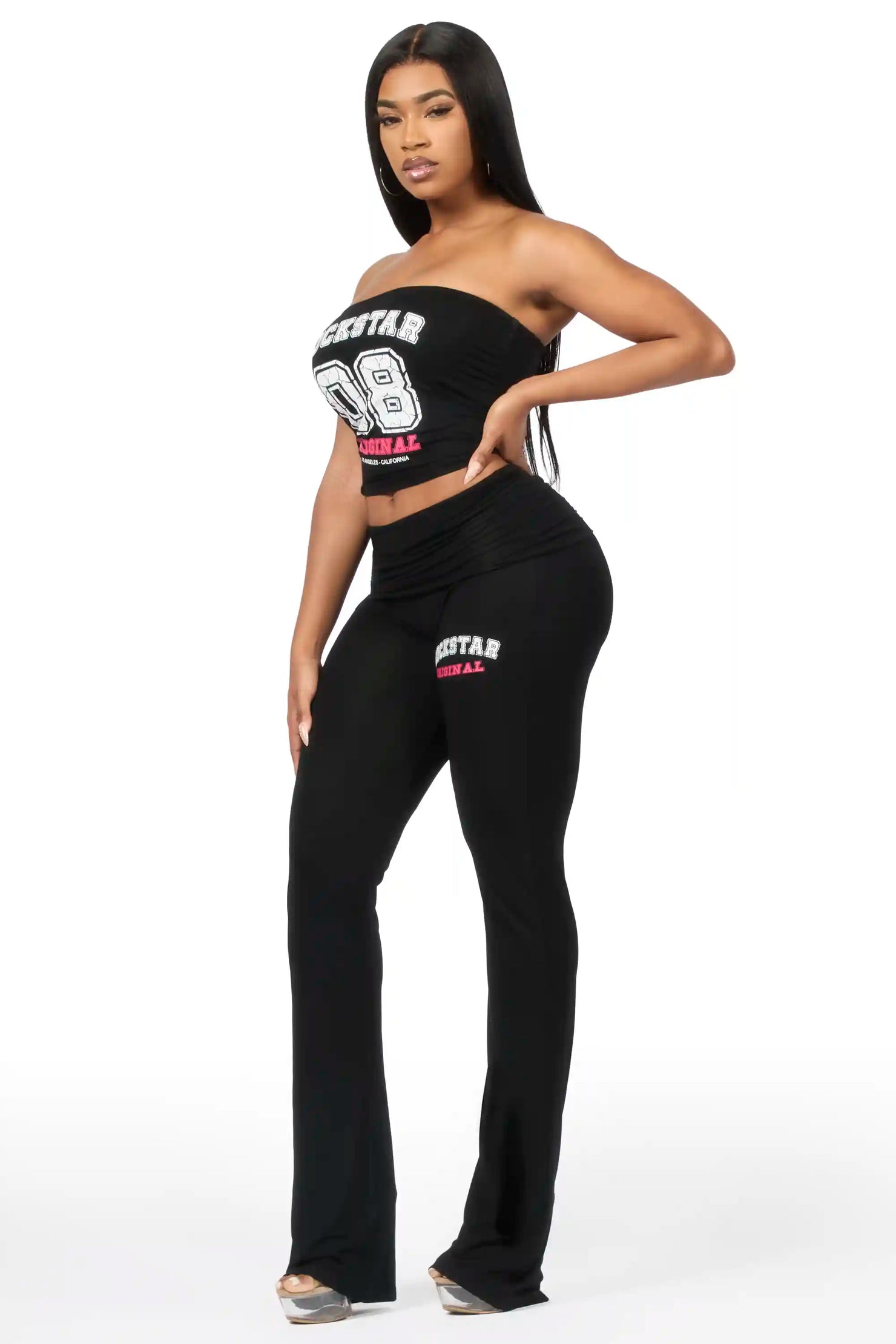 Lareshe Black Tube Foldover Pant Set