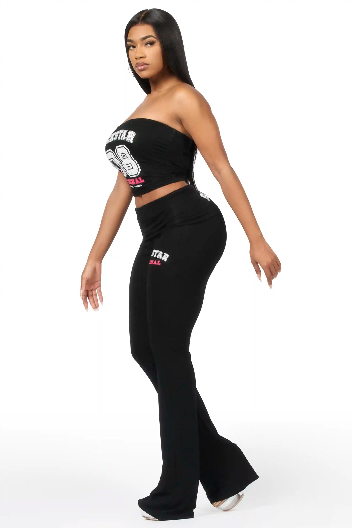 Lareshe Black Tube Foldover Pant Set