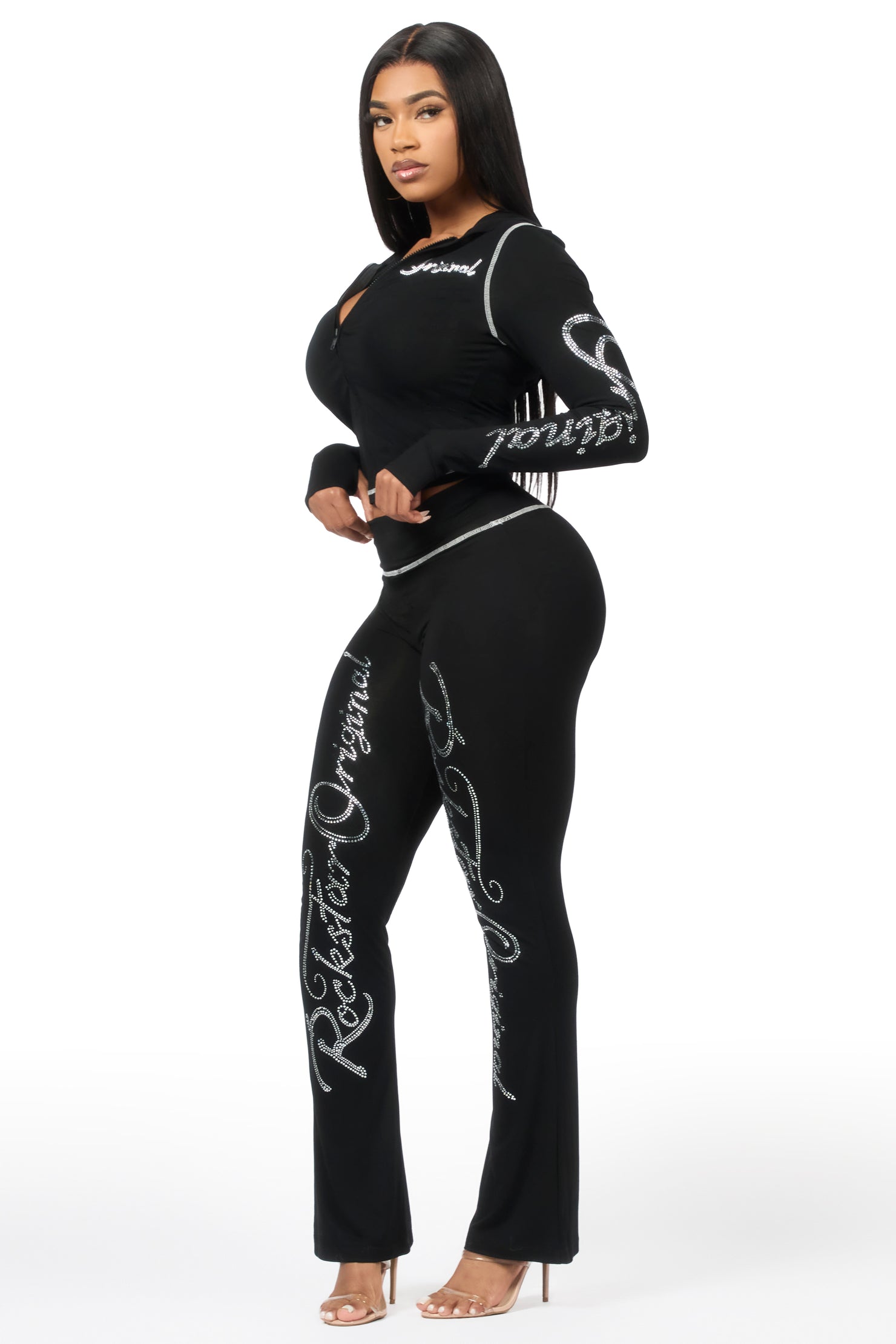 Talanie Black Rhinestone Lounge Track Set