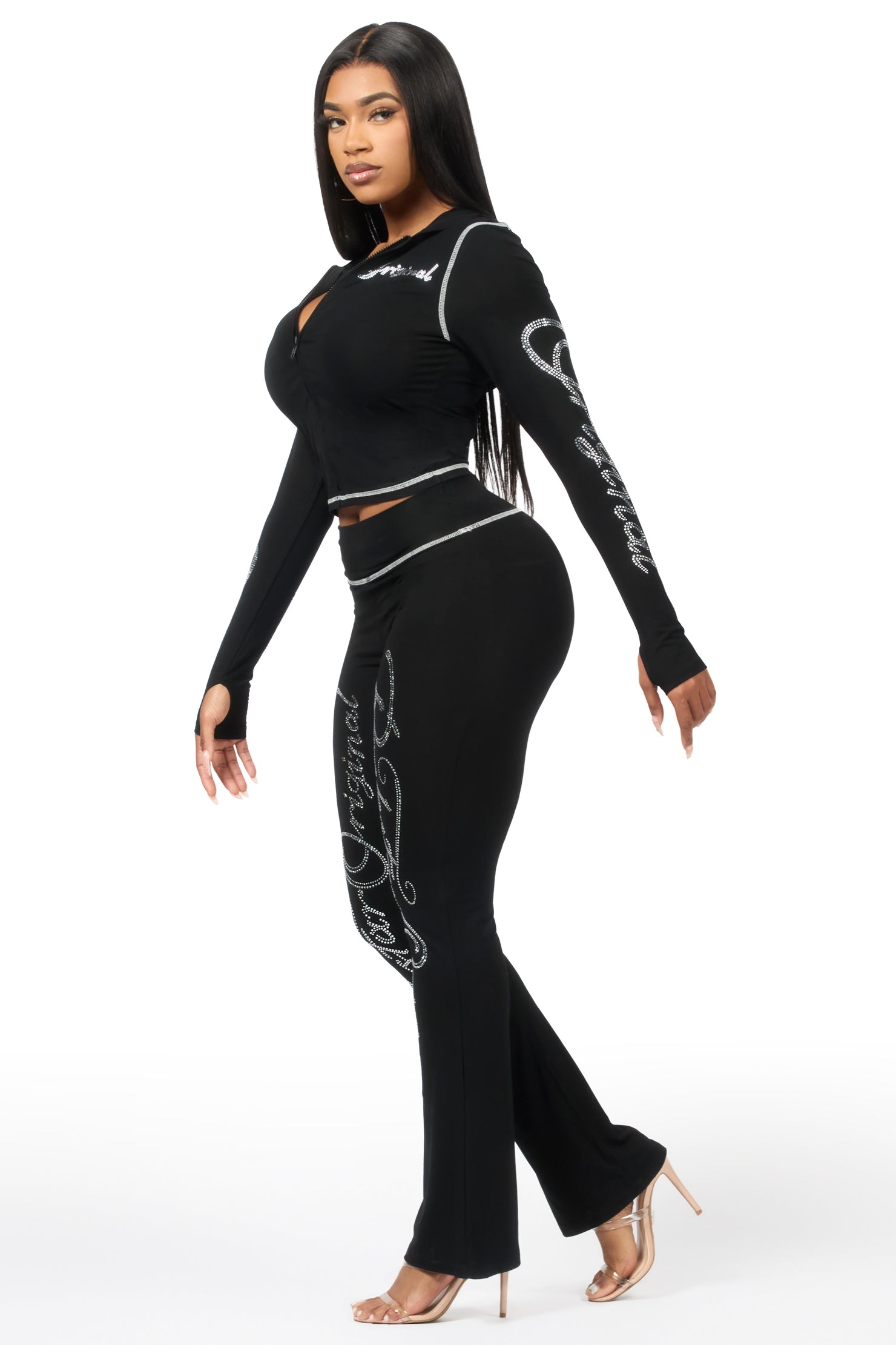 Talanie Black Rhinestone Lounge Track Set