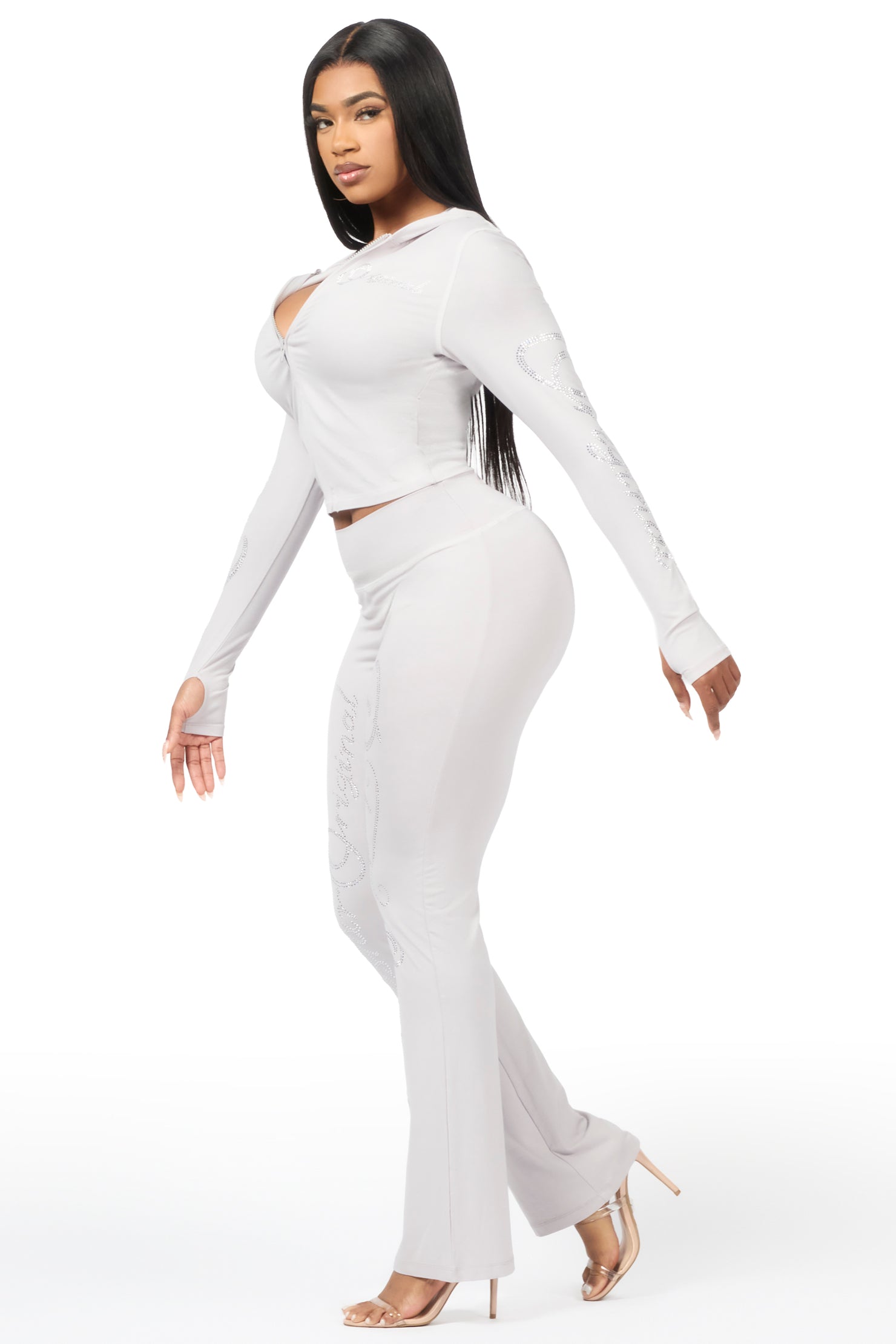 Talanie Grey Rhinestone Lounge Track Set