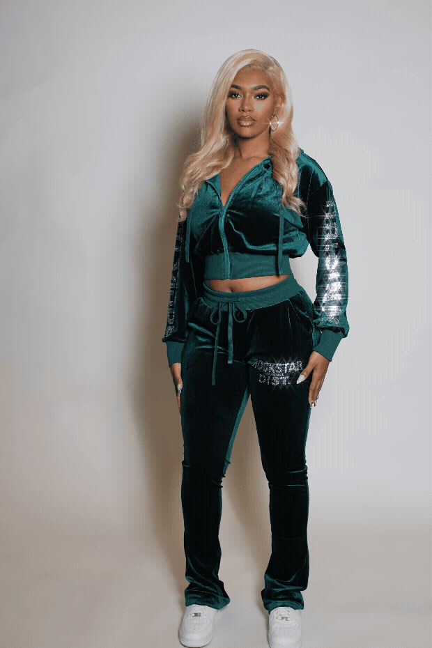 Shakura Green Stacked Rhinestone Velour Trackset