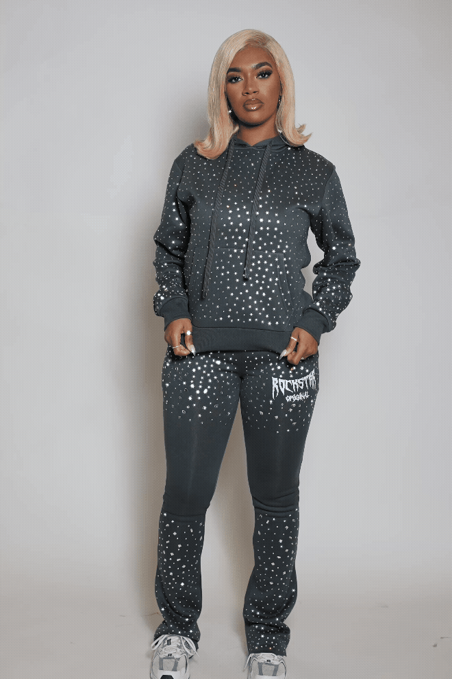 Porsha Charcoal Rhinestone Stacked Track Set