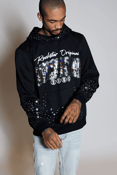 Gabino Black Rhinestone Boxy Crop Hoodie