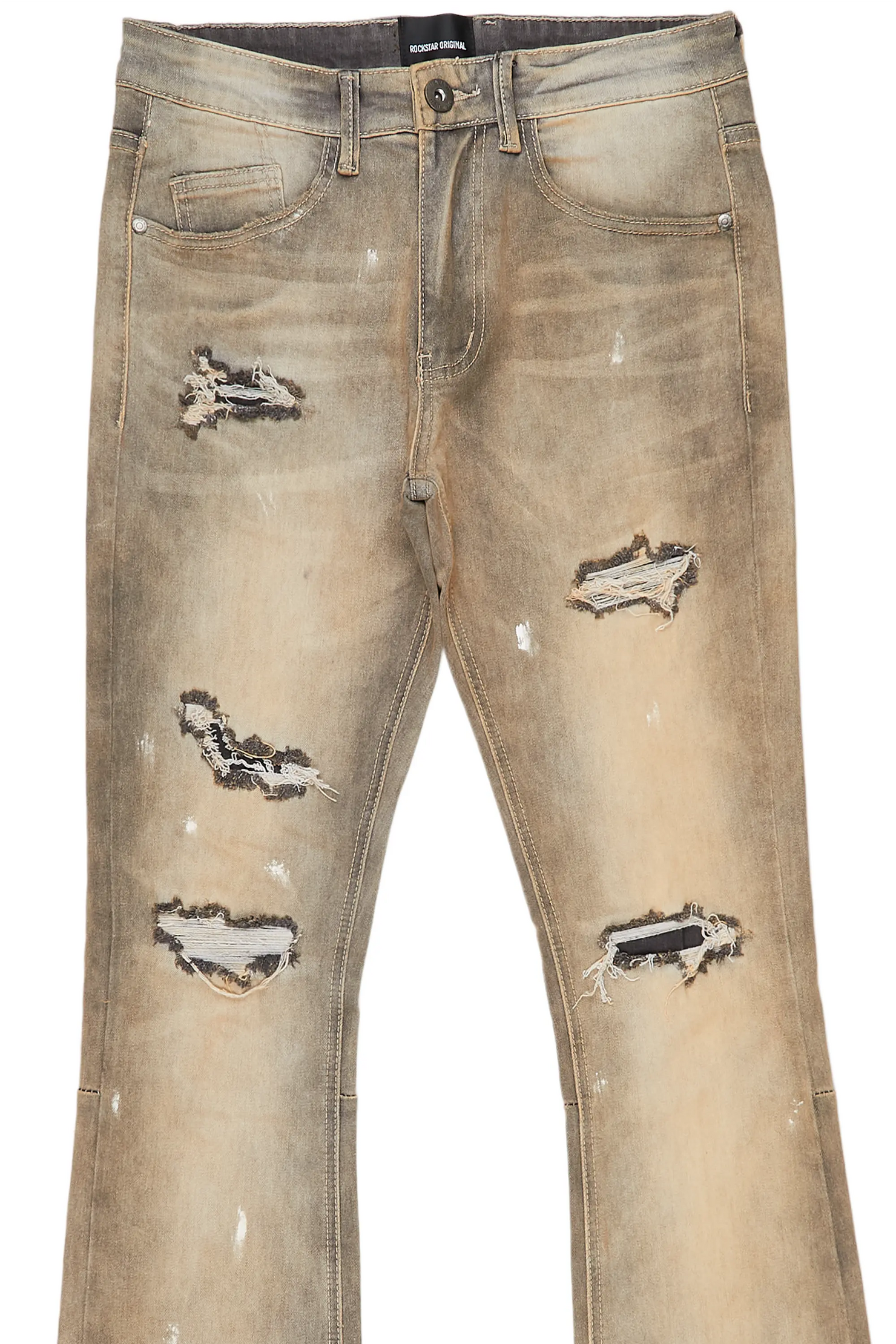Garth Grey Patched Stacked Flare Jean