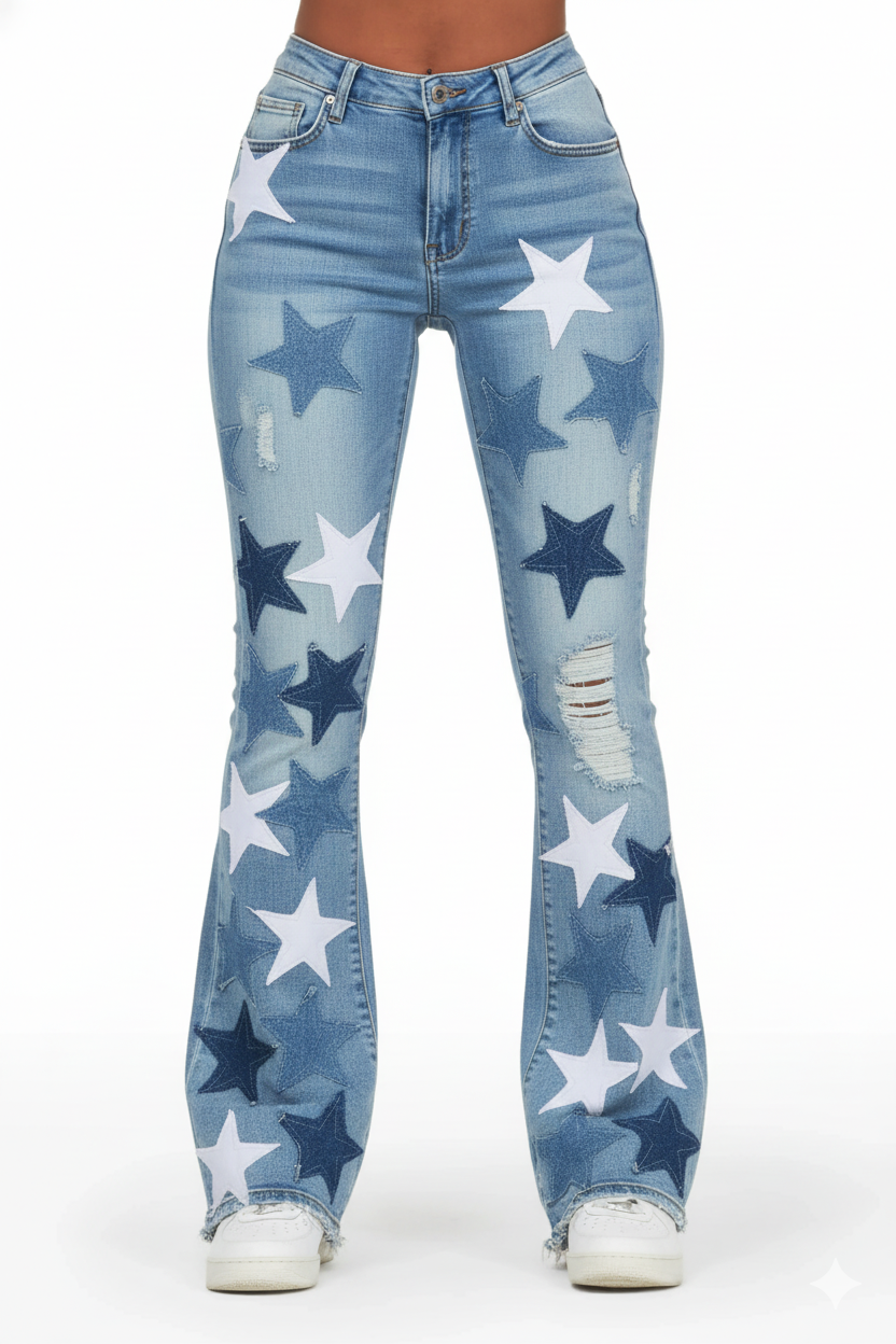 Starlena Light Wash Stacked Flare Jean