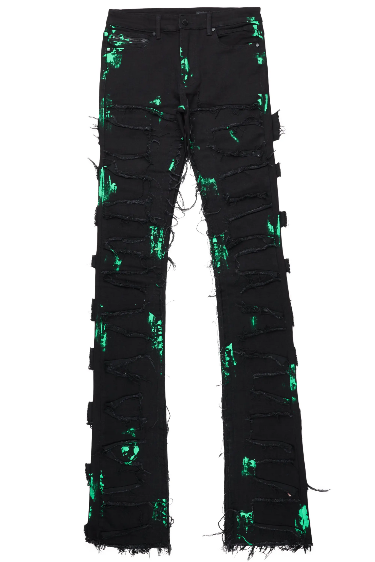 Gideon Black/Green Super Stacked Flare Jean
