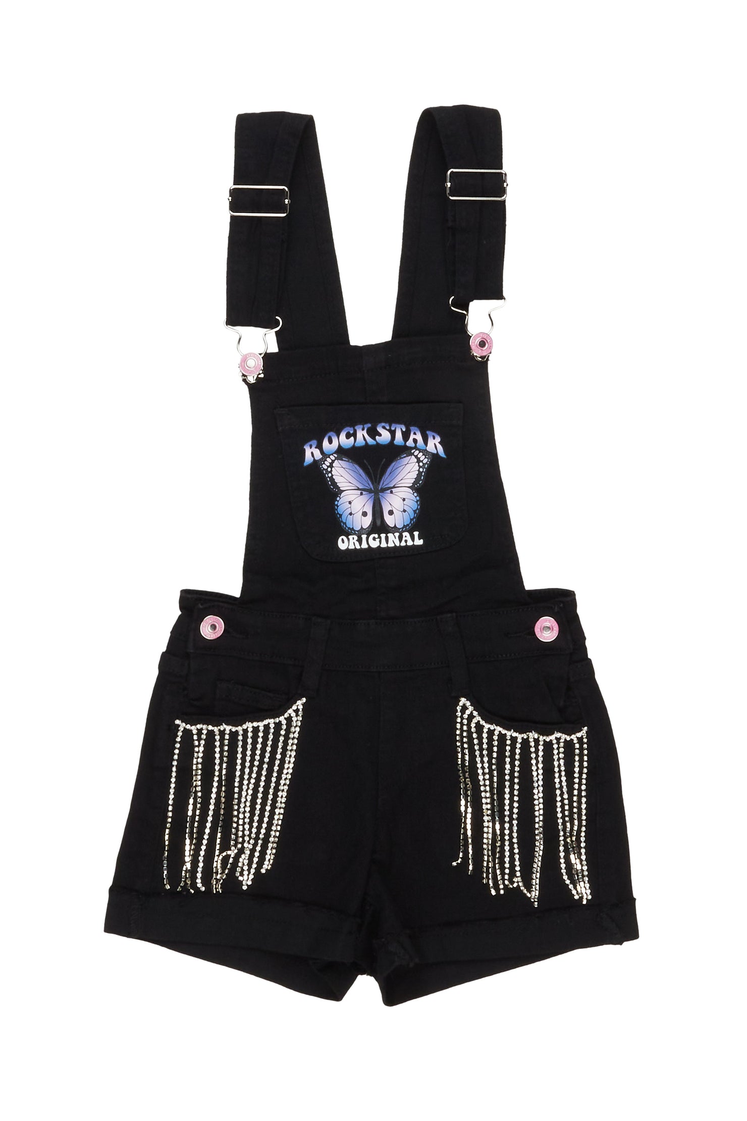 Girls Danielle Black Studded Overall