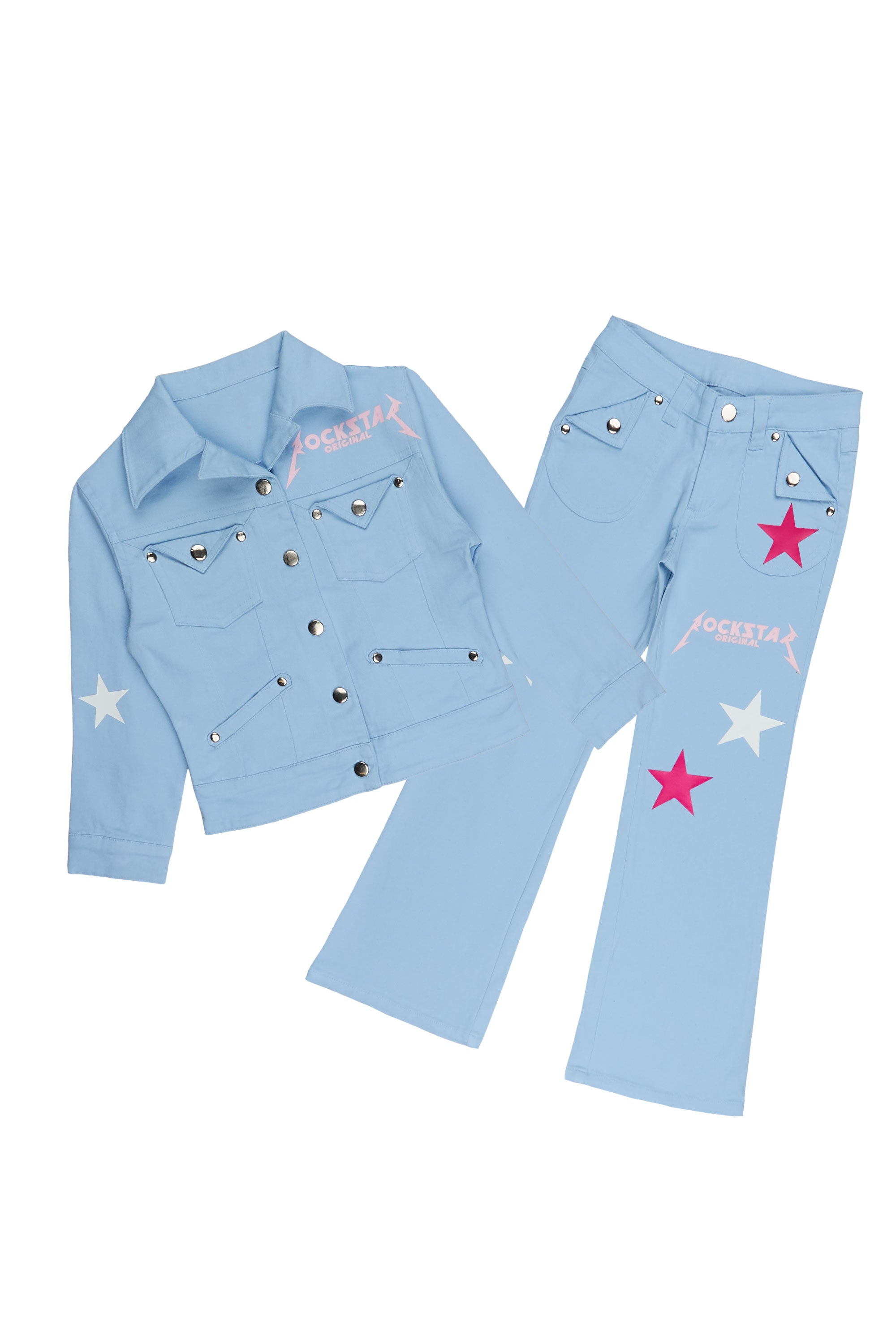 Girls Rhea Baby Blue Denim Jacket/Jean Set