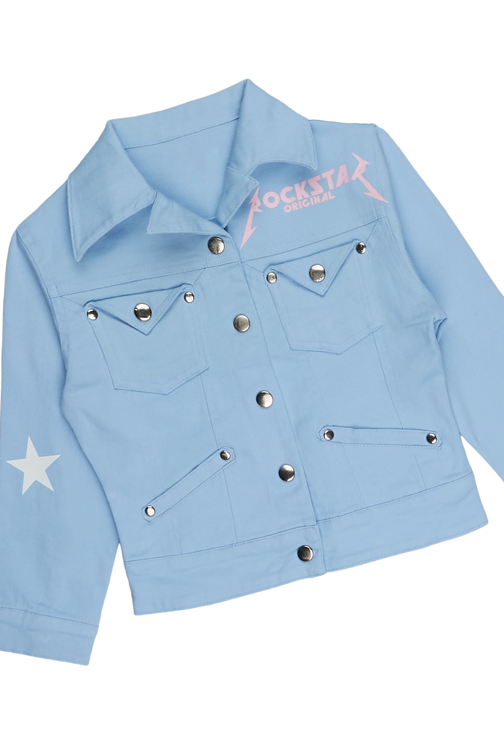 Girls Rhea Baby Blue Denim Jacket/Jean Set