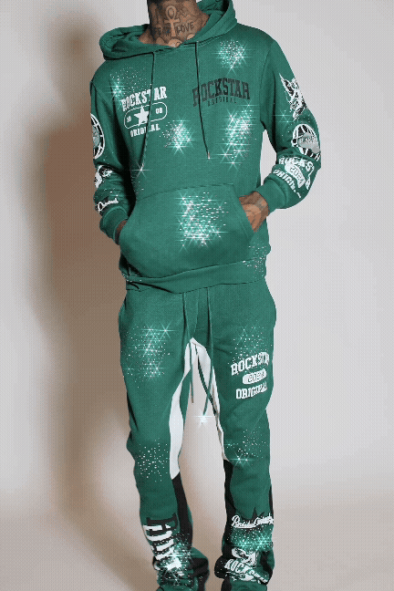 Gutta 2.0 Hunter Green Rhinestone Hoodie/Stacked Flare Track Set