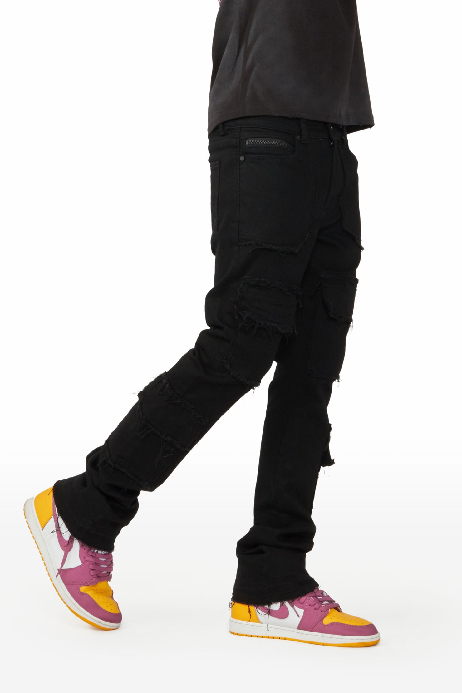 Tyrell Black Stacked Flare Cargo Jean