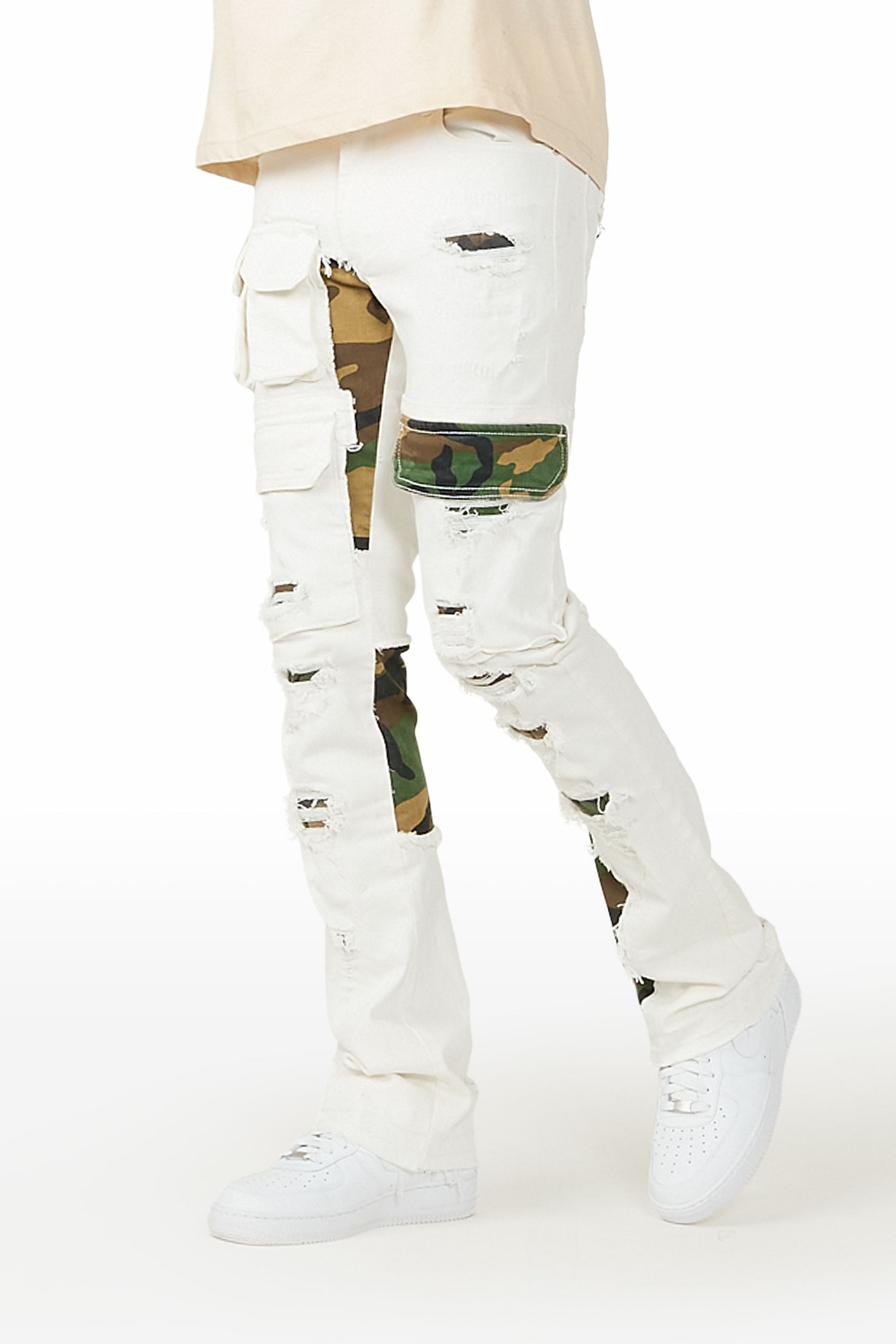 Zeta White Stacked Flare Jean