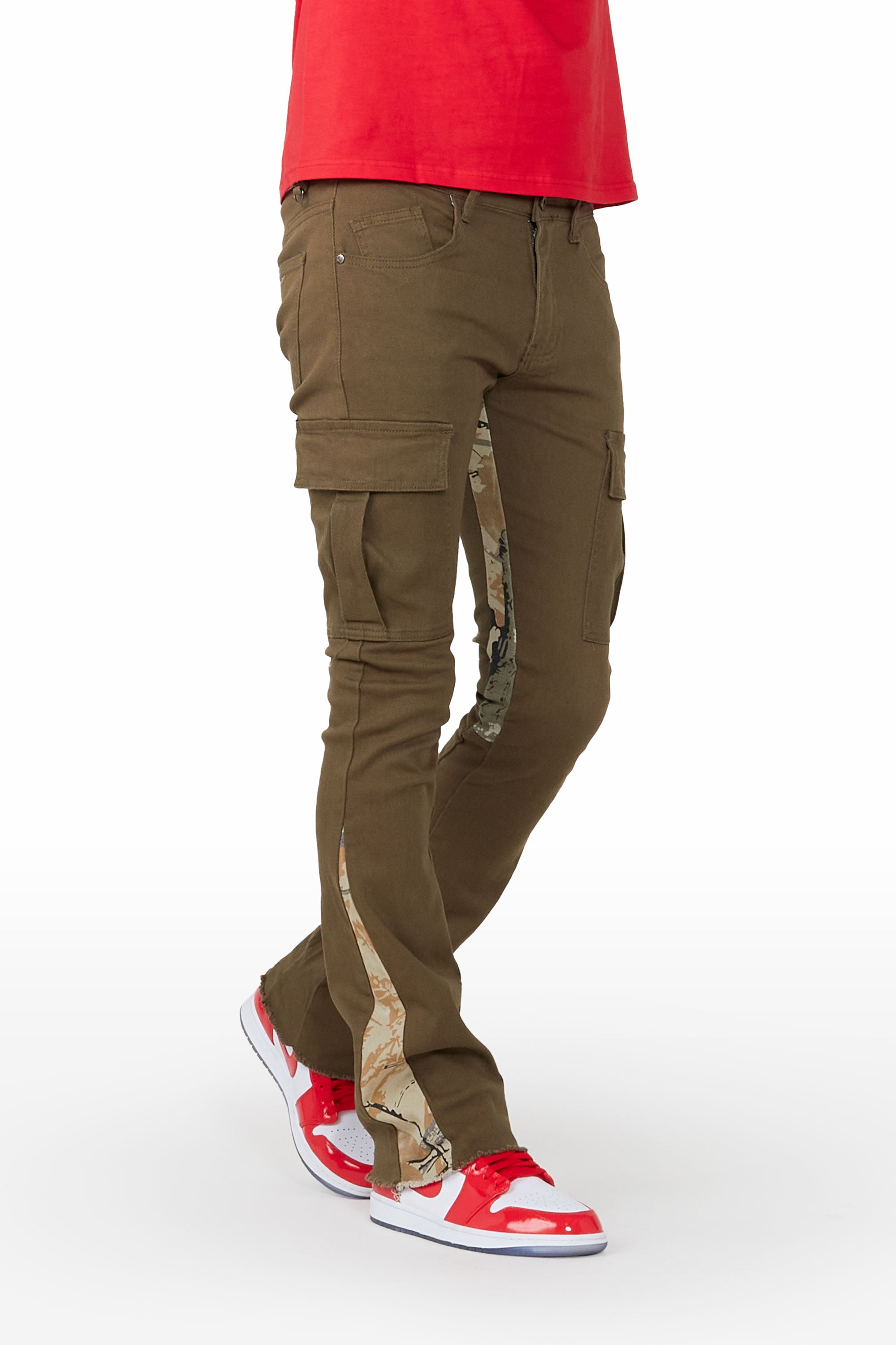 Calan Olive Cargo Stacked Flare Jean
