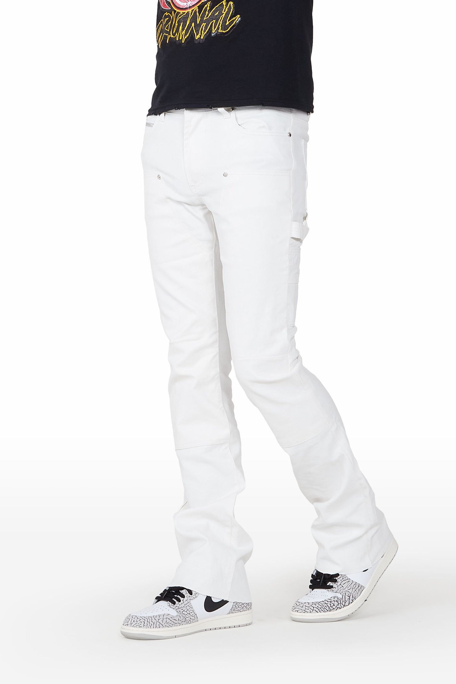 Quartz White Coated Stacked Flare Jean