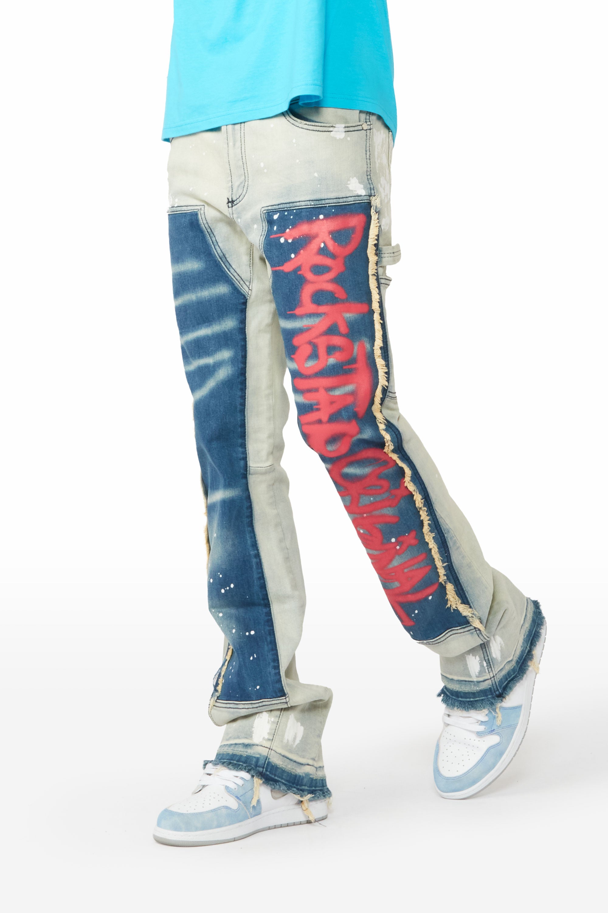 Nytron Blue Graphic Stacked Flare Jean