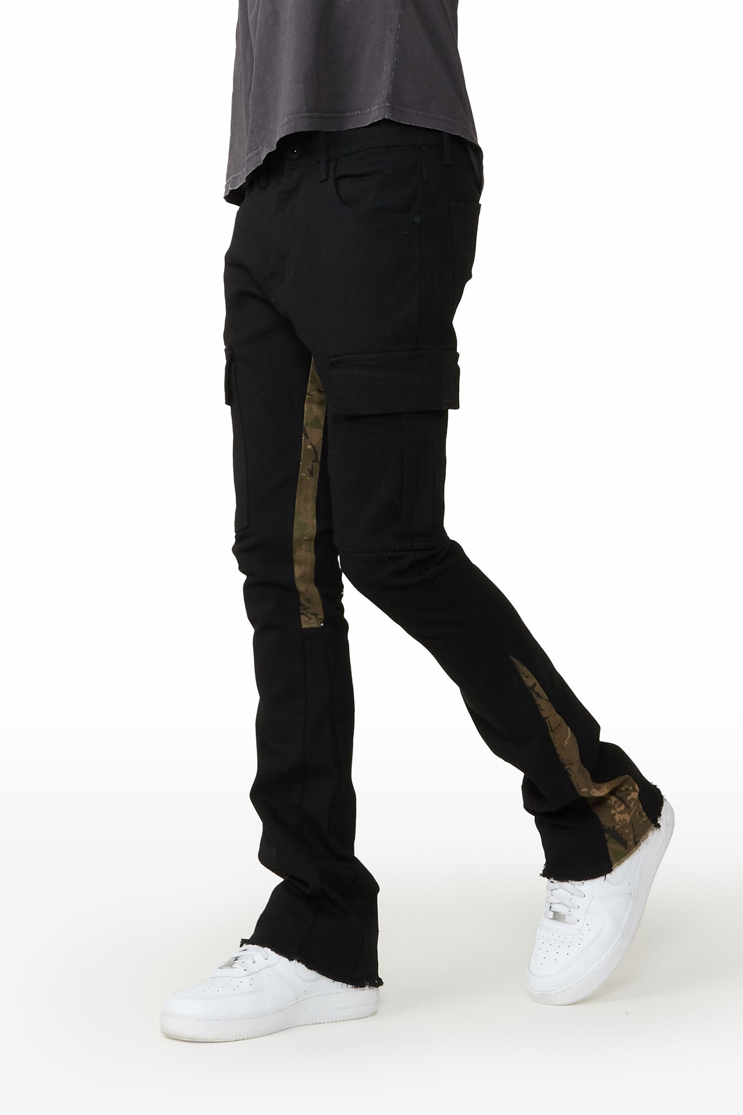 Calan Black Cargo Stacked Flare Jean