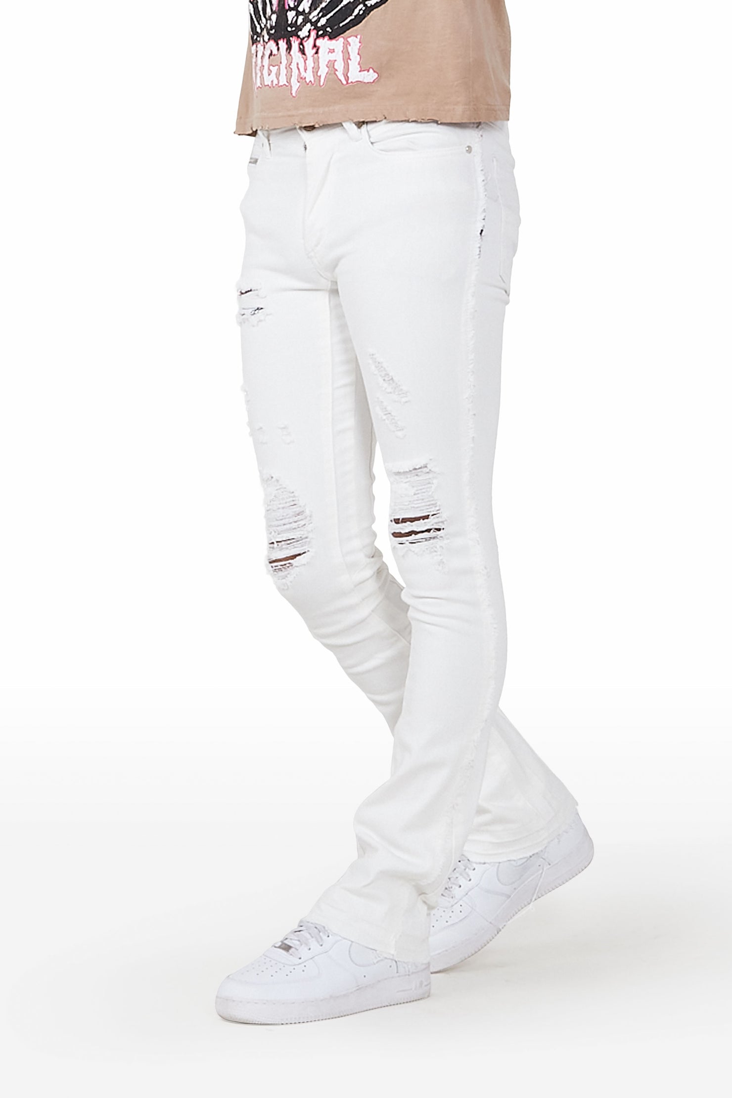 Vanni White Stacked Flare Jean