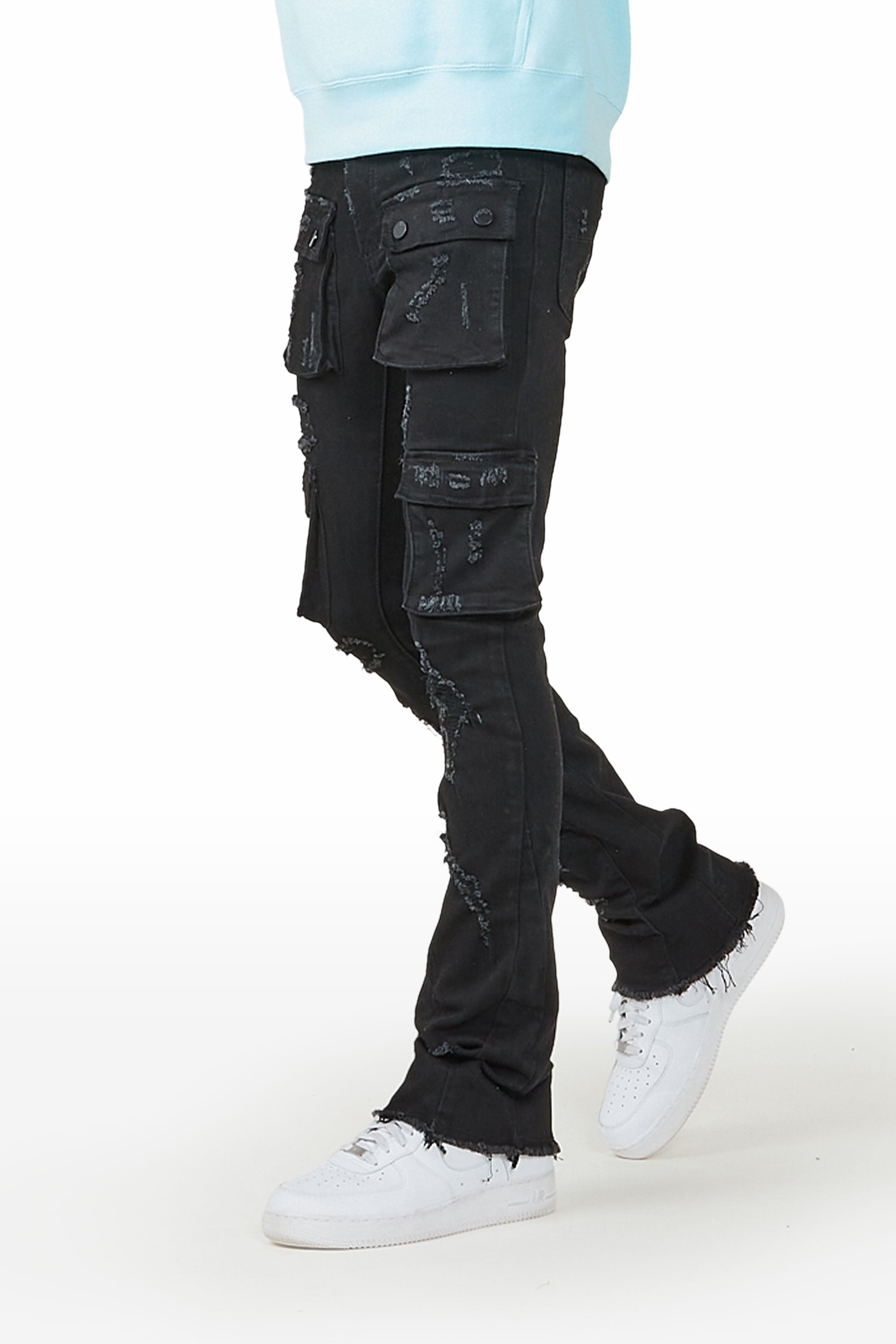 Zaid Black Stacked Flare Jean