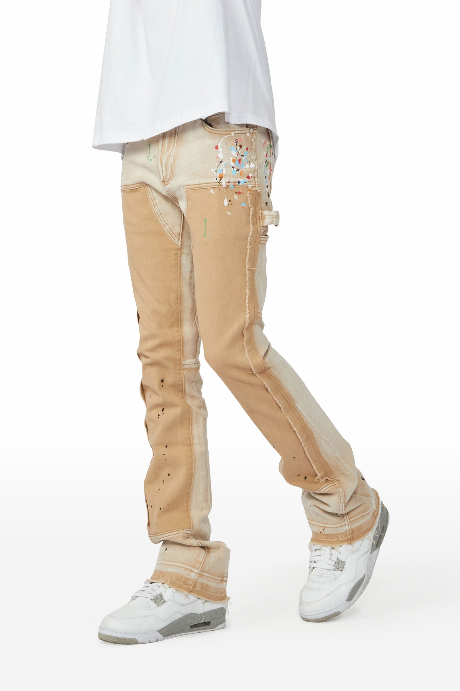 Carson Beige Stacked Flare Jean