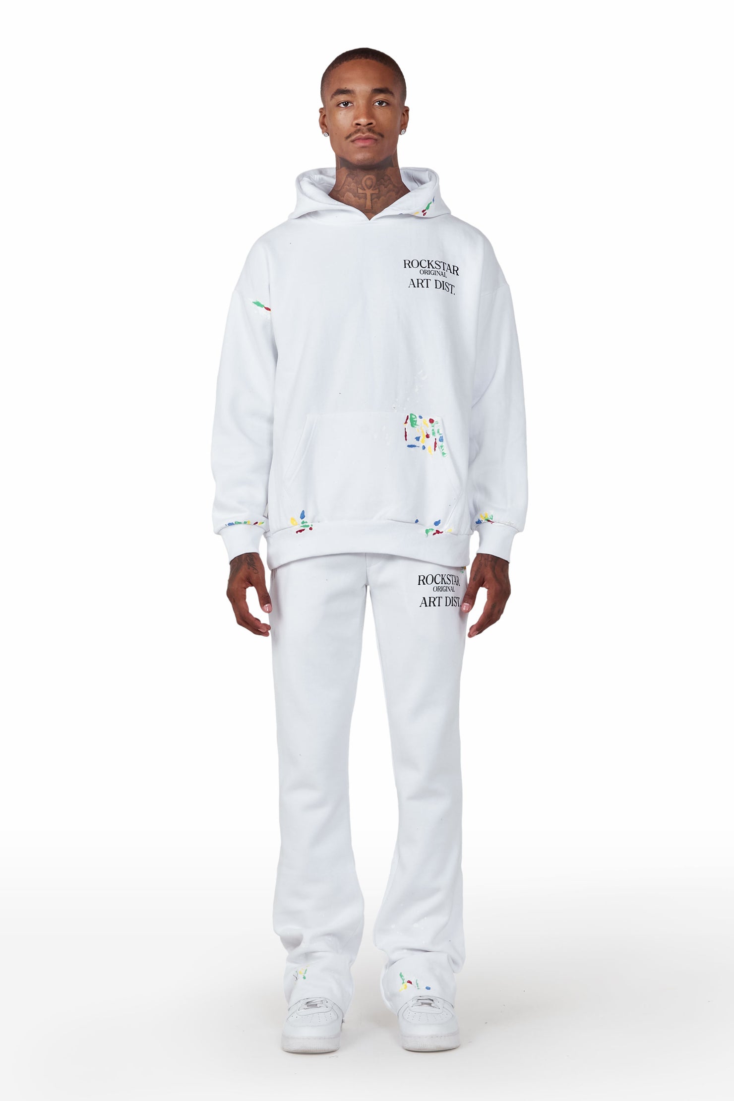 Rockstar Art Dist. White Hoodie/Flare Trackset