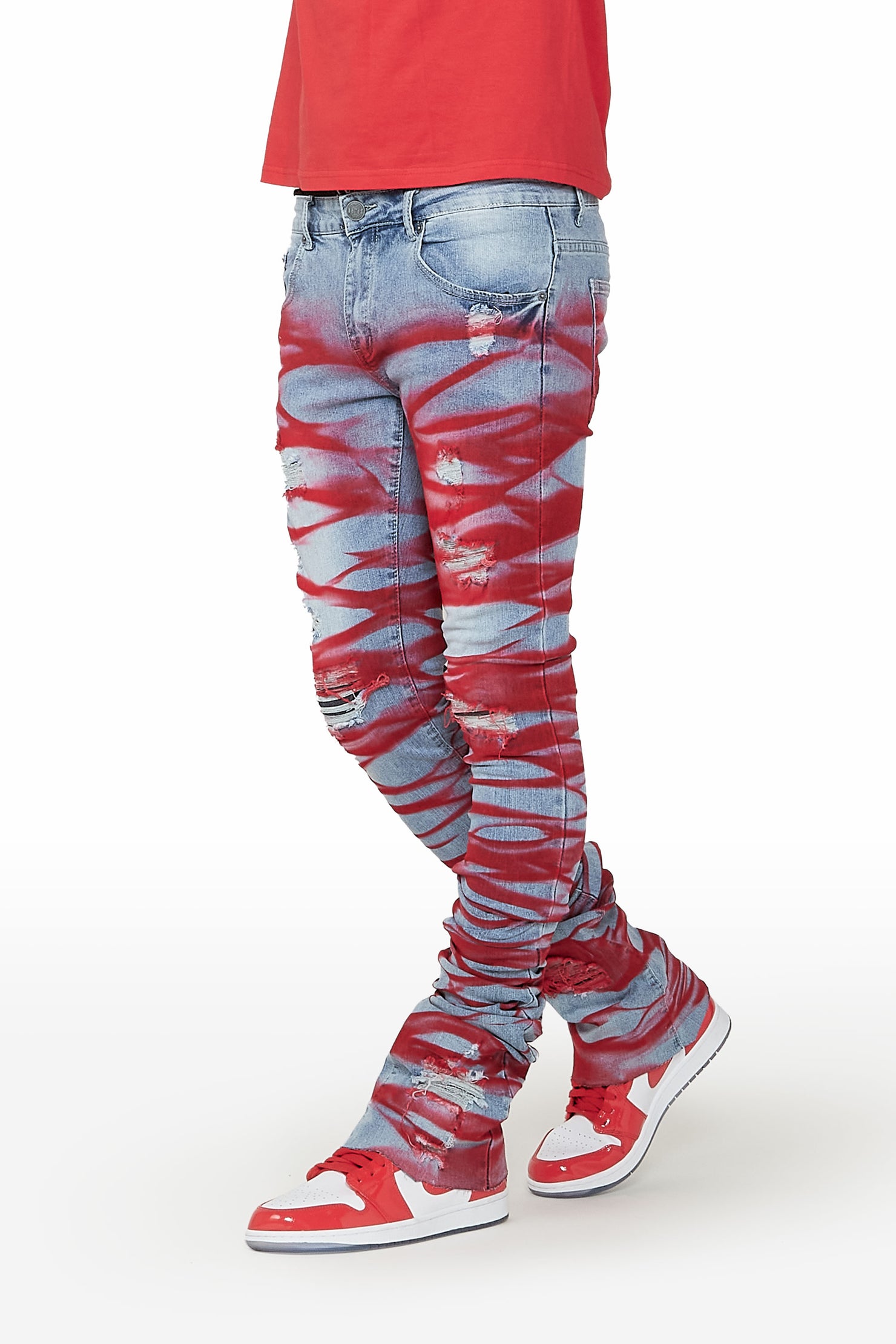 Ayden Blue/Red Super Stacked Flare Jean