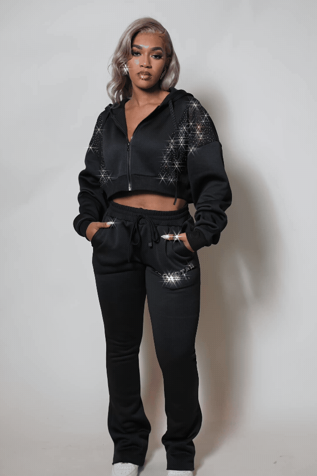 Sheila Black Rhinestone Stacked Flare Track Set