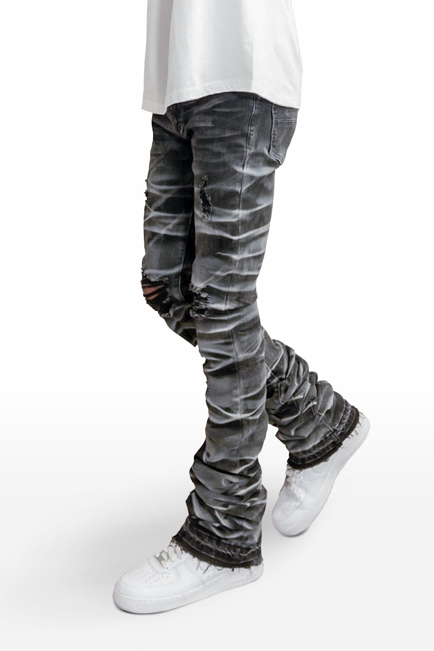 Sniper Dark Grey Super Stacked Flare Jean