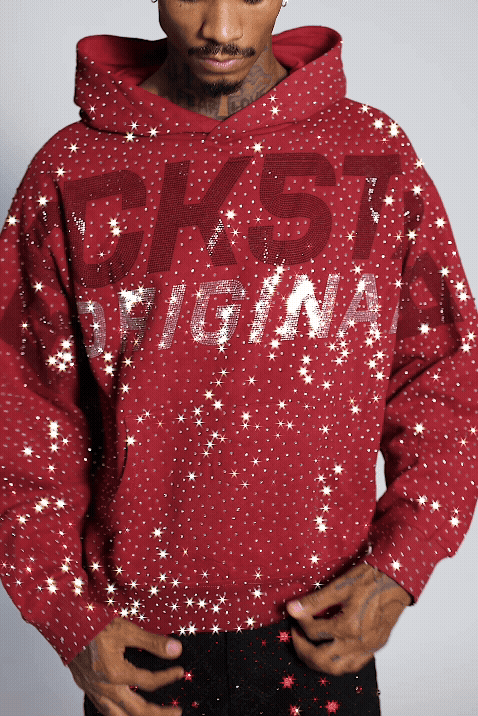 Iceout Red Rhinestone Oversized Hoodie