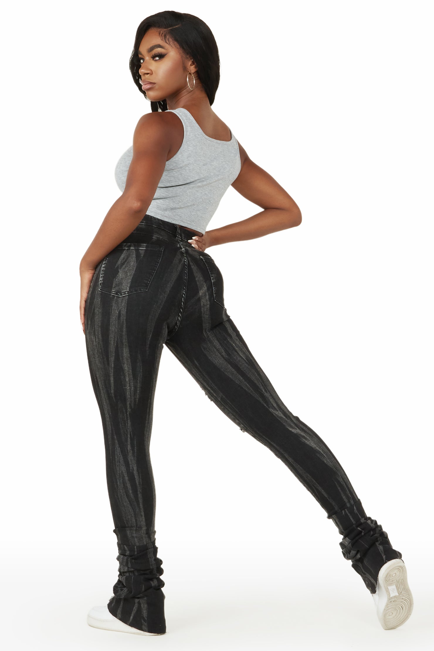 Isha Black Distressed Super Stacked Jean