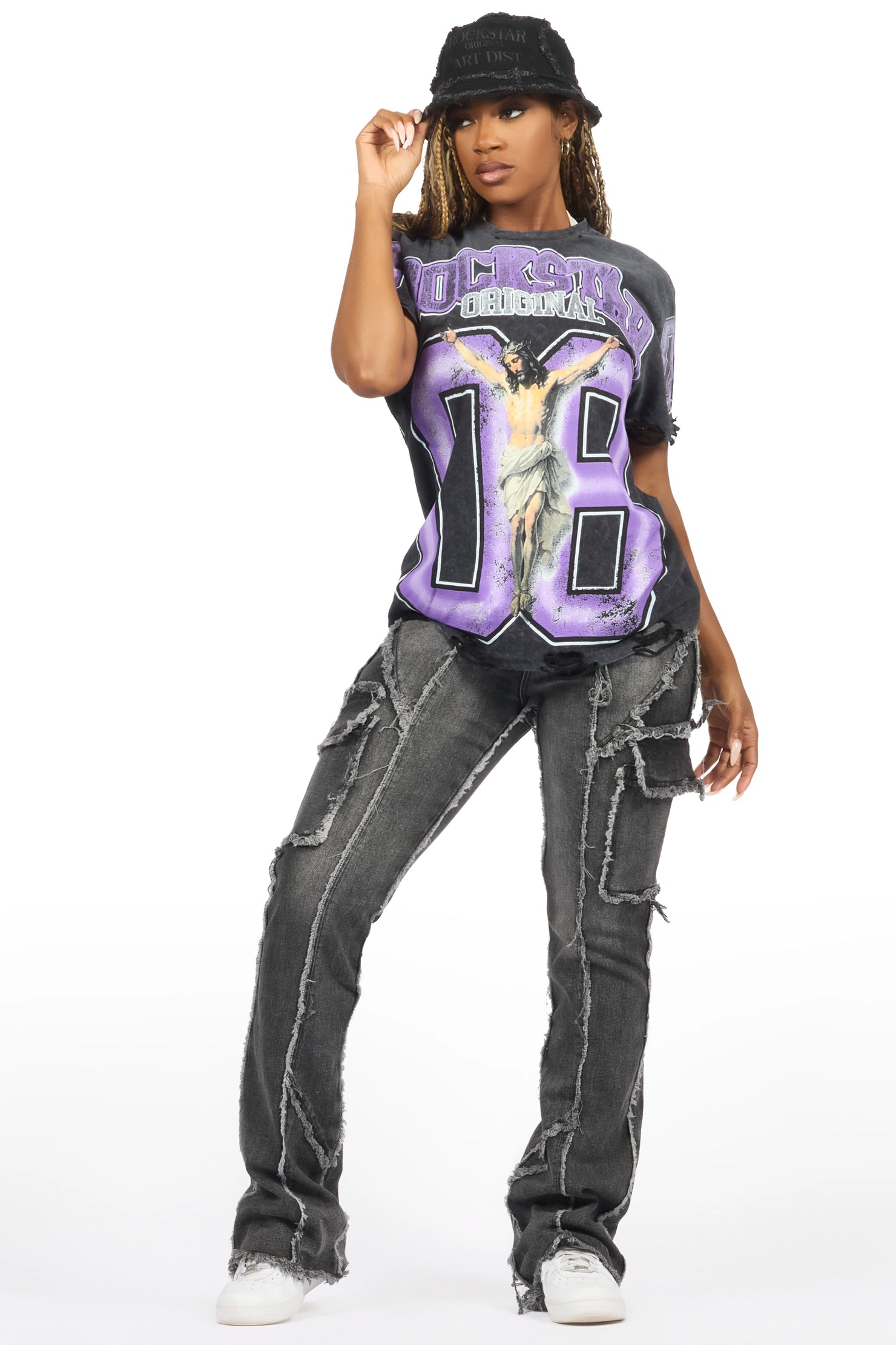 Tariqa Black/Purple Oversized T-Shirt