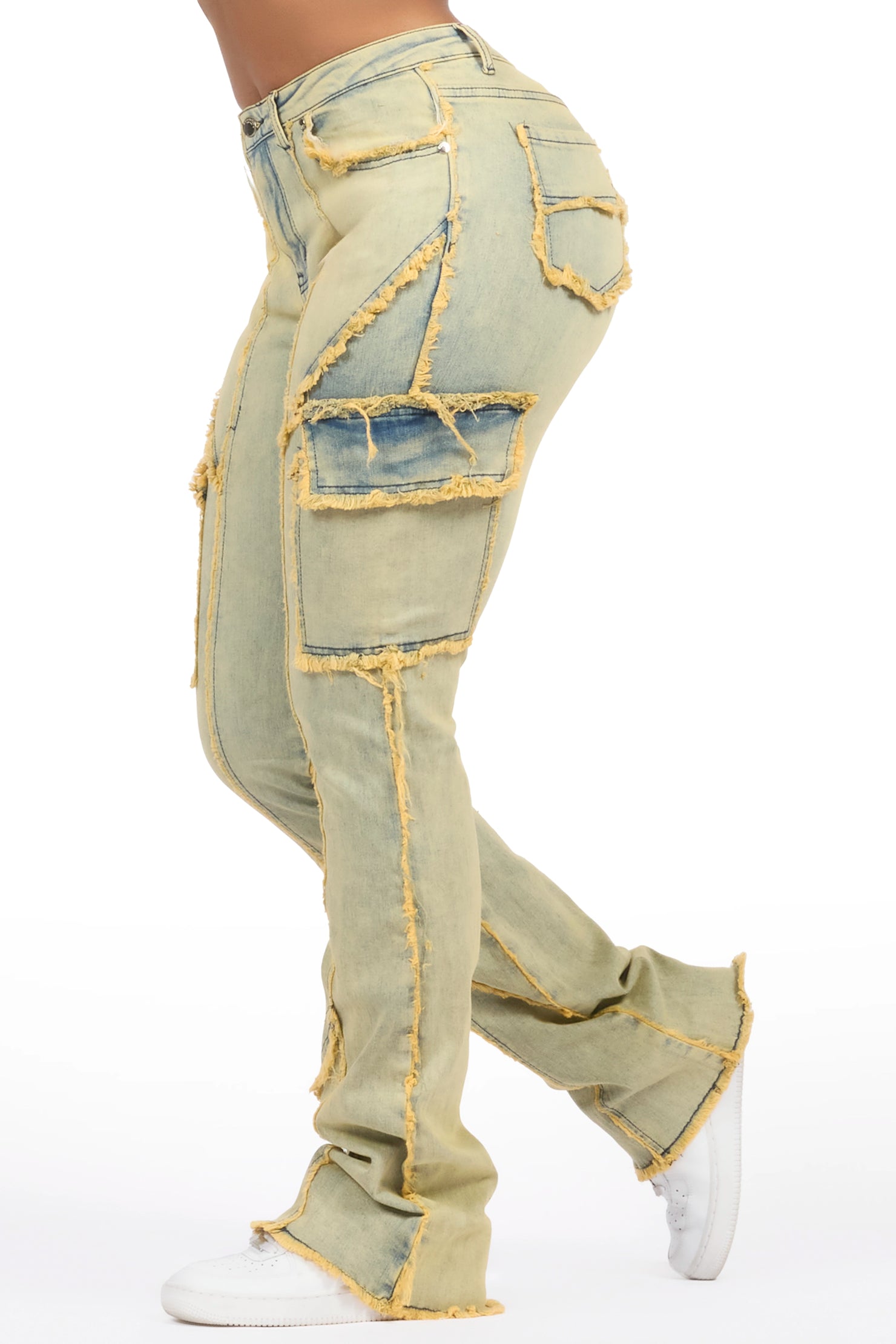 Keshia Dirty Blue Wash Stacked Flare Jean
