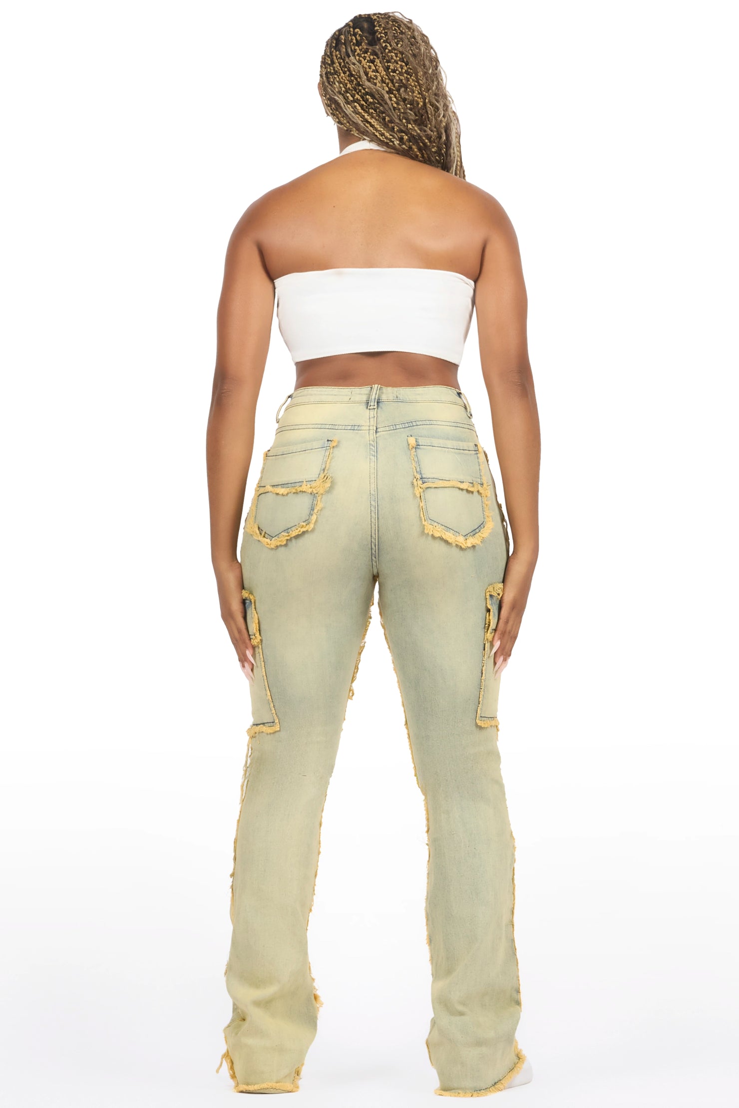 Keshia Dirty Blue Wash Stacked Flare Jean