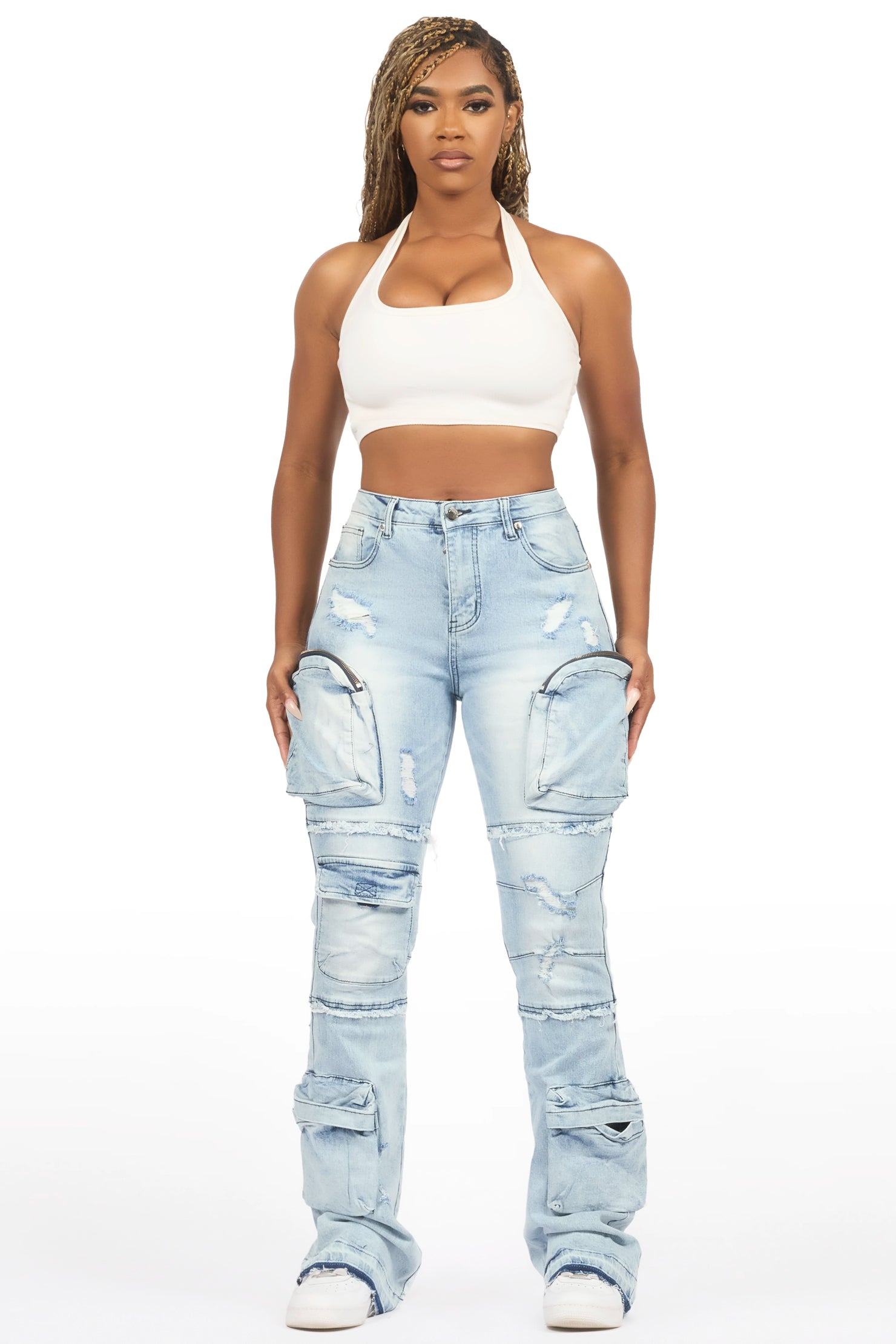 Toniesha Light Wash Stacked Flare Jean