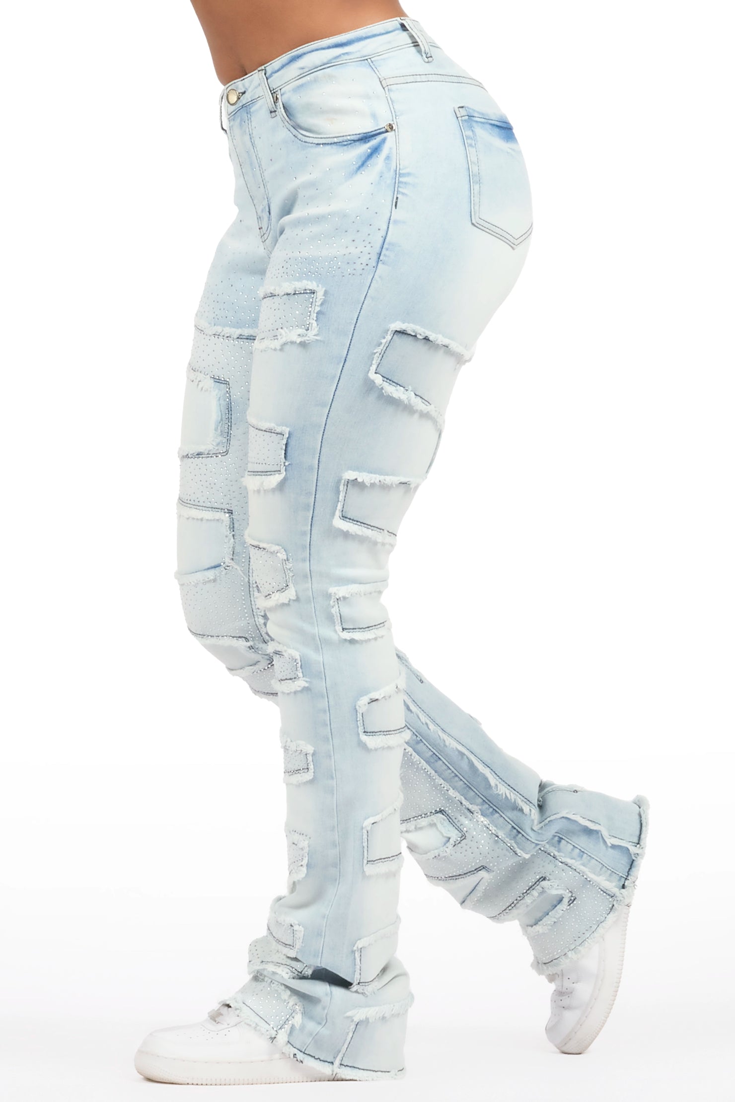 Zariyah Rhinestone Light Wash Stacked Flare Jean