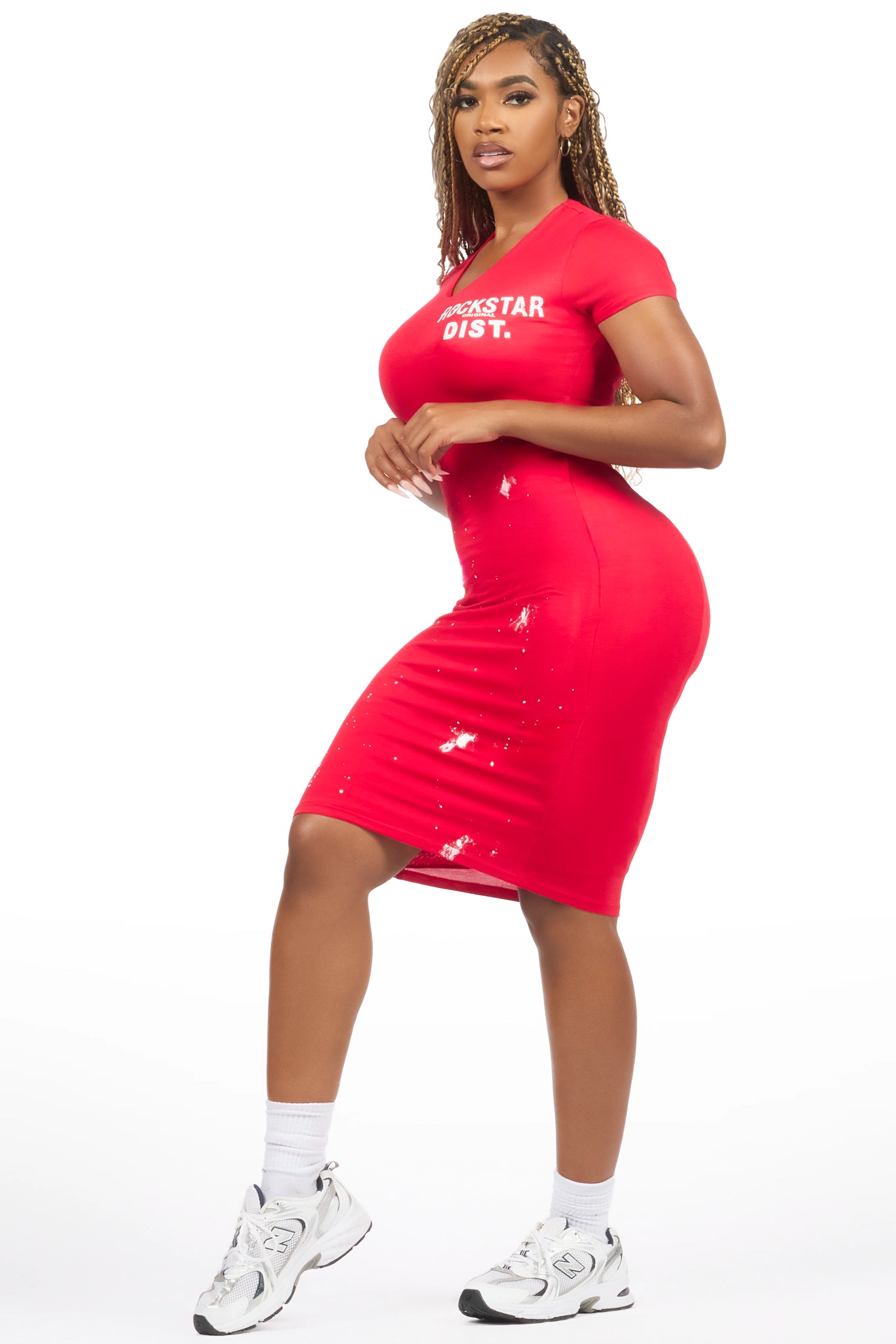 Haydee Red Painted Midi Dress